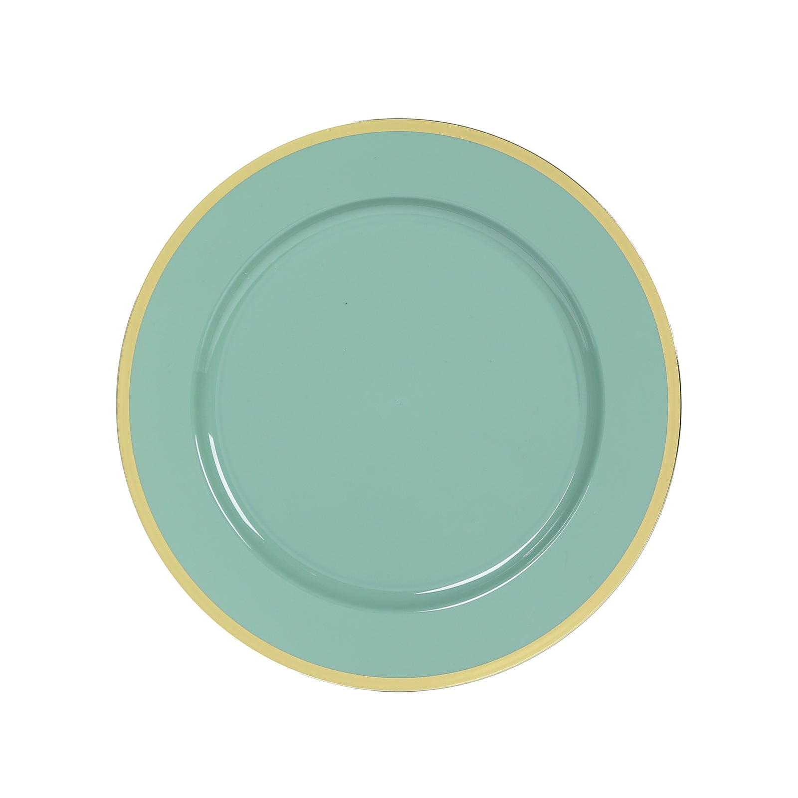 Economy 10-Pack 12-Inch Round Dusty Sage Green Plastic Charger Plates with Wide Gold Rim for Party Serving