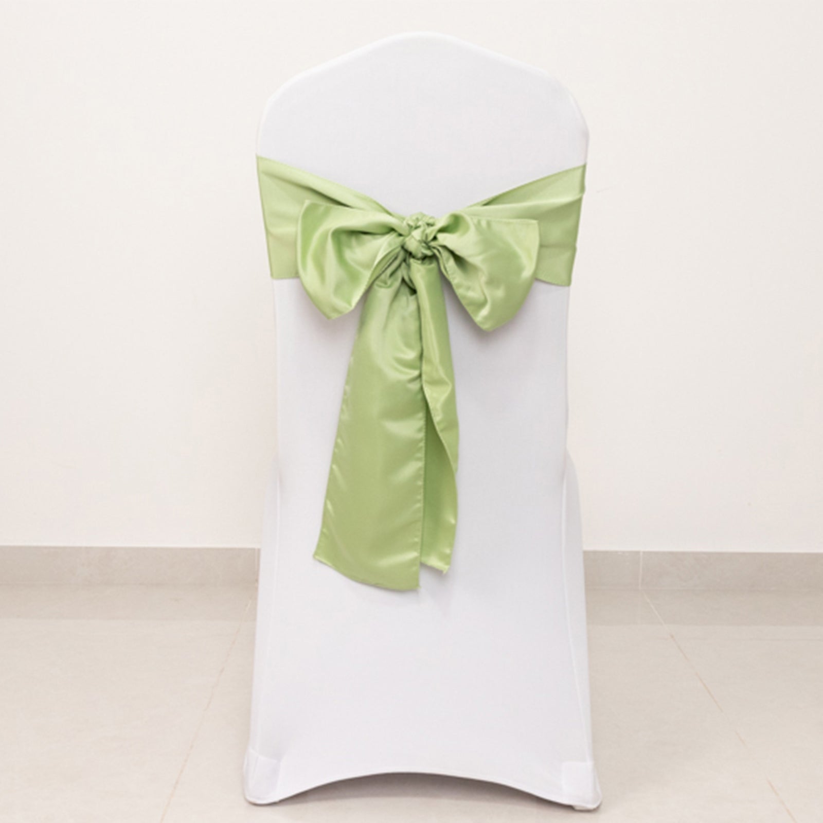 5-Piece Set of Lamour Satin 6x106 Sage Green Chair Sashes - Reusable Decorative Bows