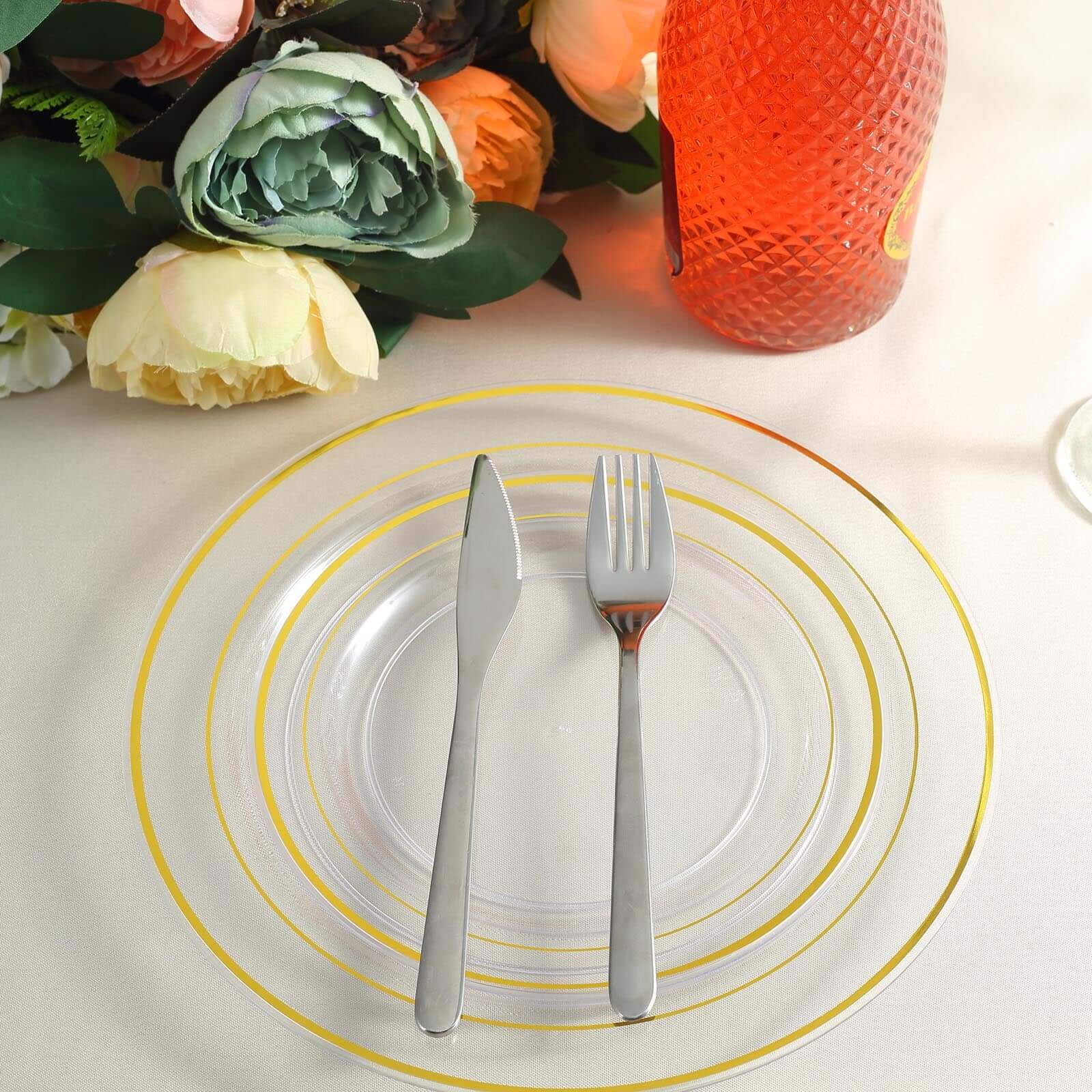 Hot Deal! 10-Pack of Clear Plastic Dinner Plates with Elegant Gold Rim - Ideal Disposable Party Plates (10-inch)