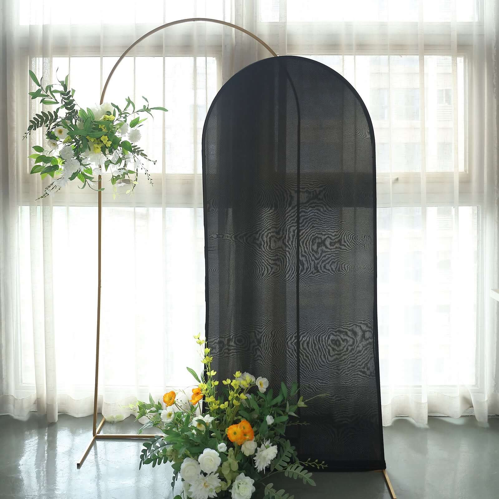 6ft Double-Sided Matte Black Spandex Fitted Cover for Round Top Wedding Arch Stand - Ideal Decor