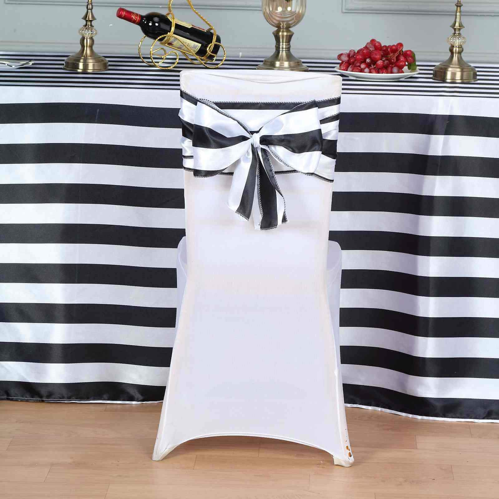 5-Pack Satin Chair Sashes in Black/White Stripes - Ideal Decor for Weddings and Gatherings