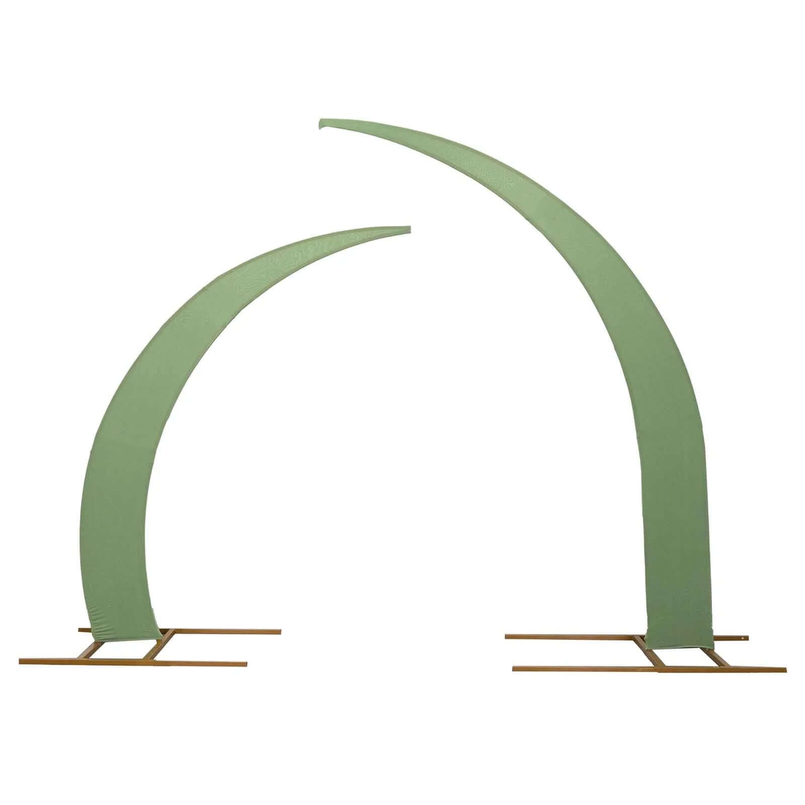 Customizable Set of 2 Sage Green Spandex Covers for Half Crescent Moon Wedding Arch Stands
