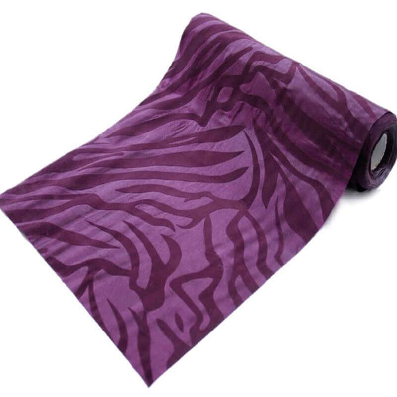Hot Sale! 12-Foot Wide by 10-Yard Long Eggplant Zebra Animal Print Taffeta Fabric Roll for Party Decor
