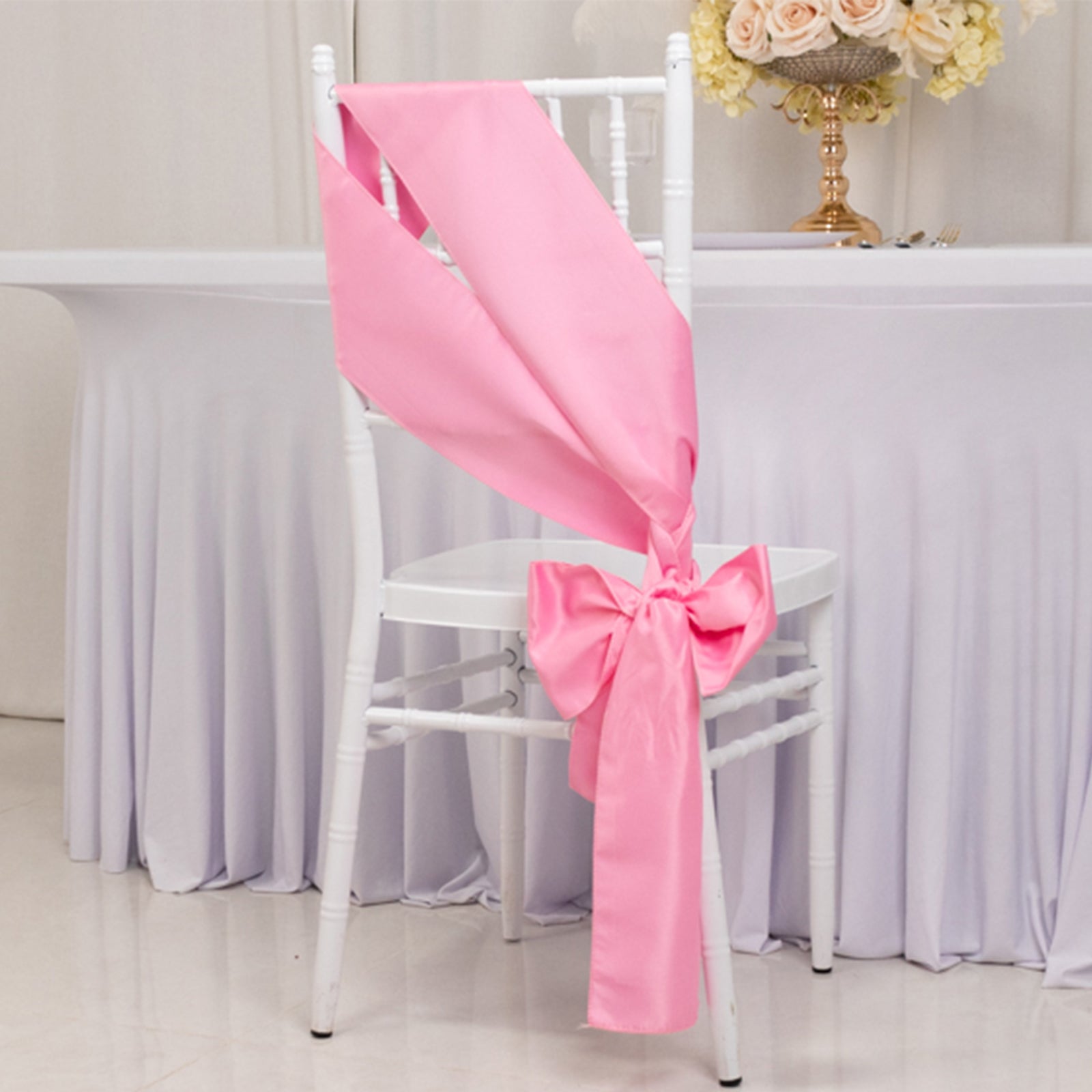 Set of 5 Pink Lamour Satin 6x106 Chair Sashes - Stylish Reusable Decor