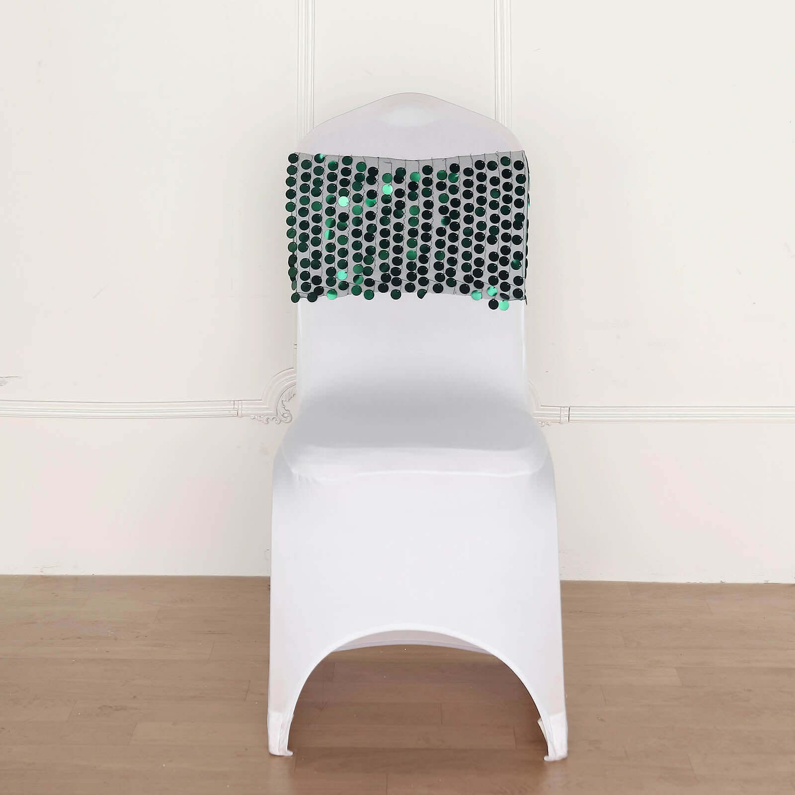 5-Pack Hunter Emerald Green Payette Sequin Chair Sash Bands - Ideal Decor for Weddings & Gatherings