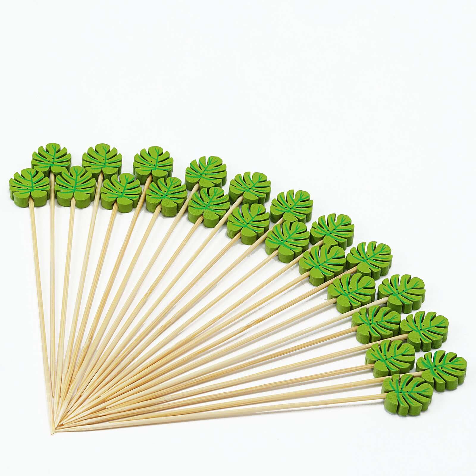 100-Piece Set of Eco-Friendly Bamboo Cocktail Picks with Tropical Leaf Design, 5 Inches Long