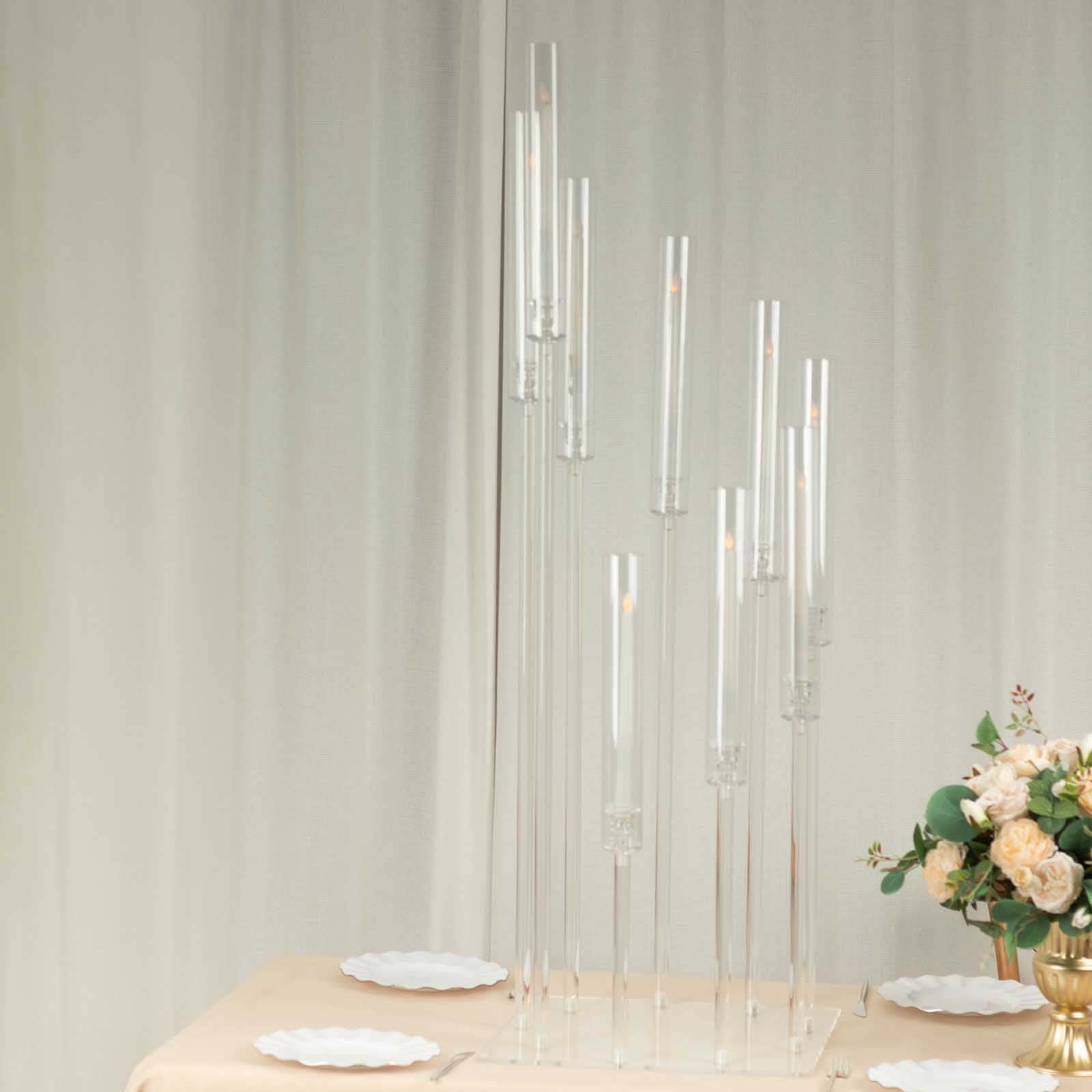 4ft Clear 9-Arm Cluster Acrylic Candelabra with Square Base - Elegant Table Centerpiece for Pillar Candles