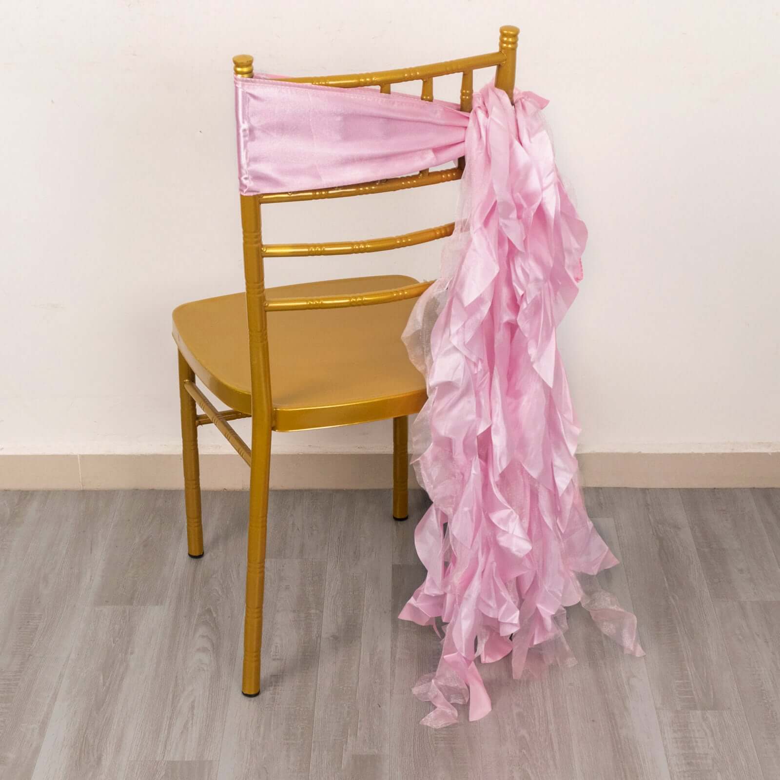 5-Piece Pink Chiffon Satin Curly Willow Chair Sashes - Effortless Installation