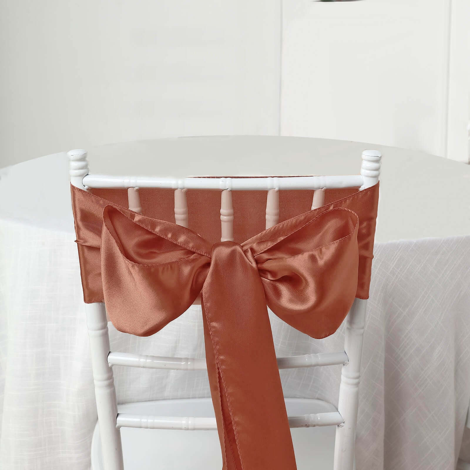 5-Pack Terracotta (Rust) Satin Chair Sashes - Durable & Shiny Bows