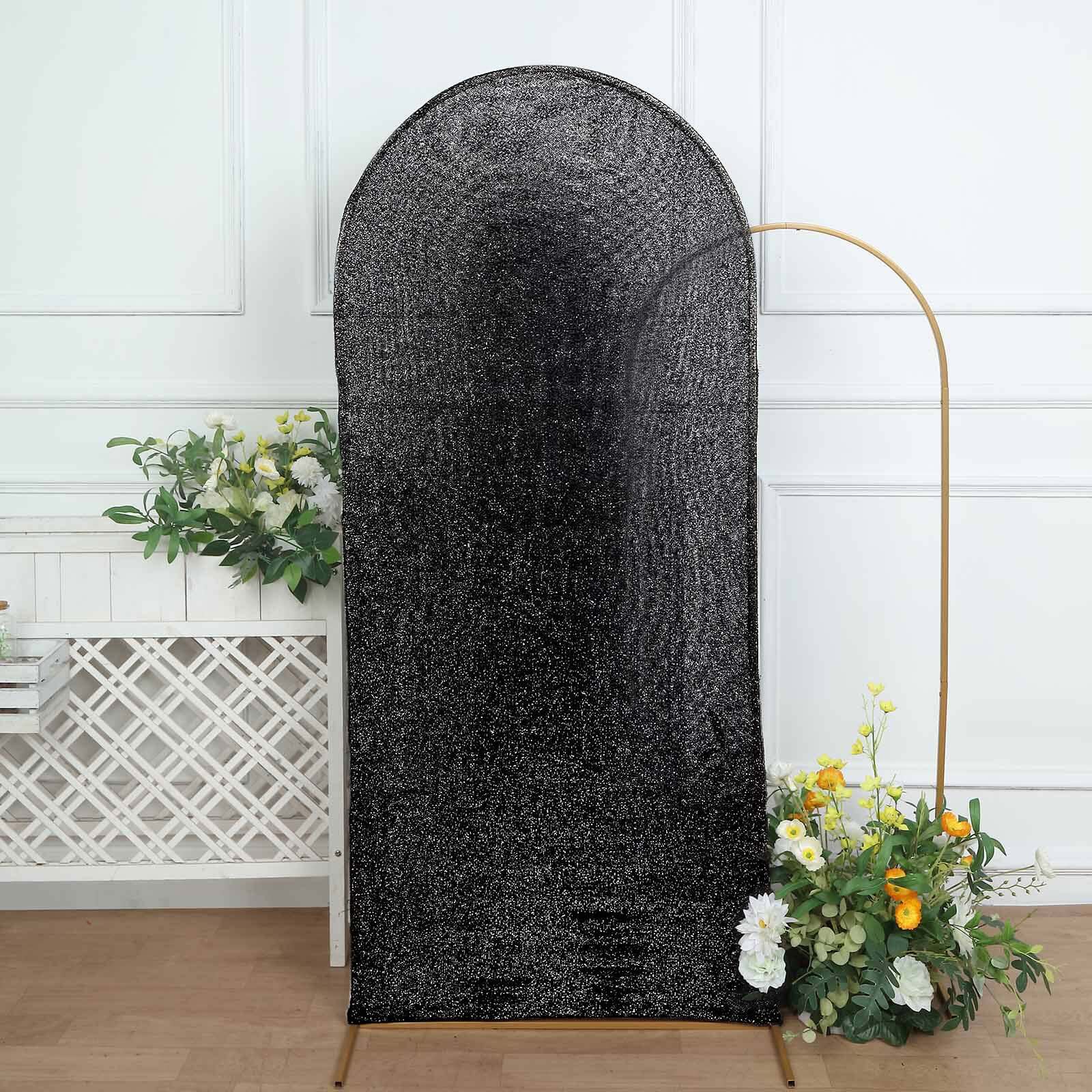 6ft Black Shimmer Tinsel Spandex Backdrop Cover for Round Top Wedding Arch - Ideal Choice