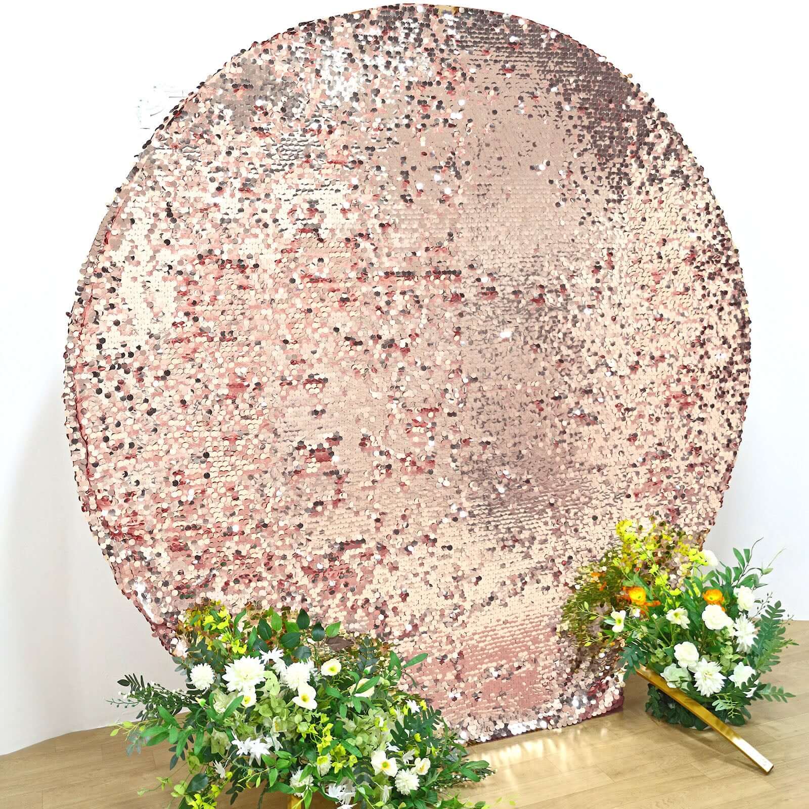 Sparkly 7.5ft Rose Gold Double-Sided Payette Sequin Wedding Arbor Cover - Perfect for Big Events