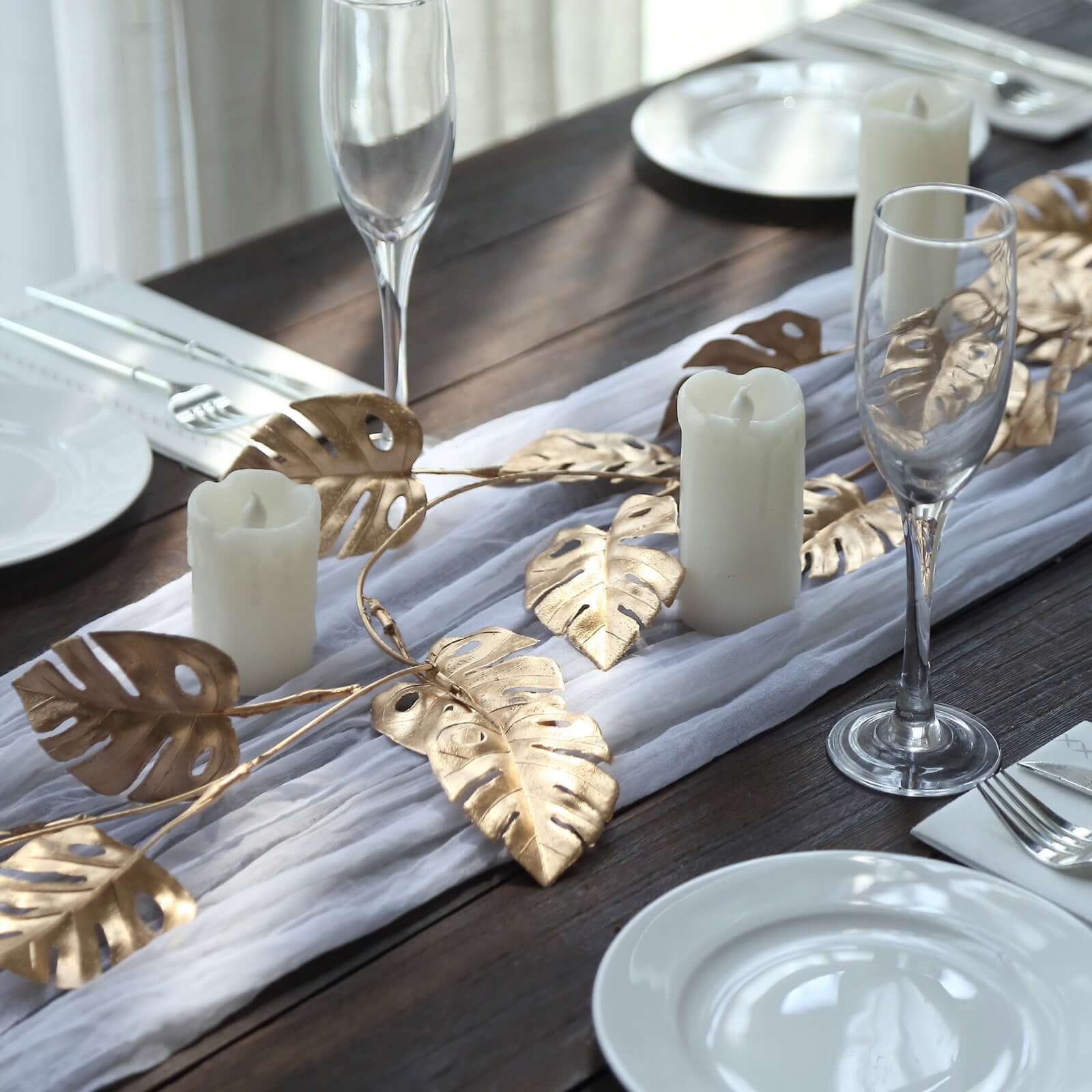 7ft Metallic Gold Artificial Monstera Hanging Vine - Faux Garland for Tropical & Boho Events