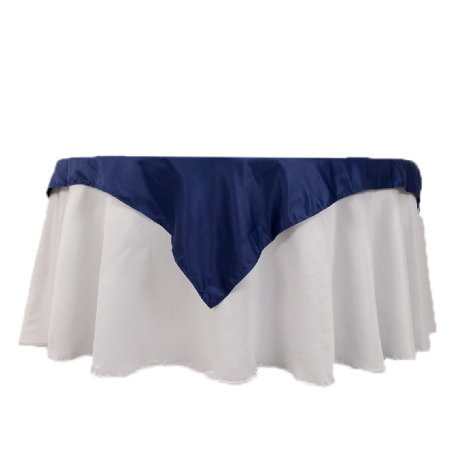 Navy Blue Durable Silk-Like Lamour Satin 54x54 Square Table Overlay