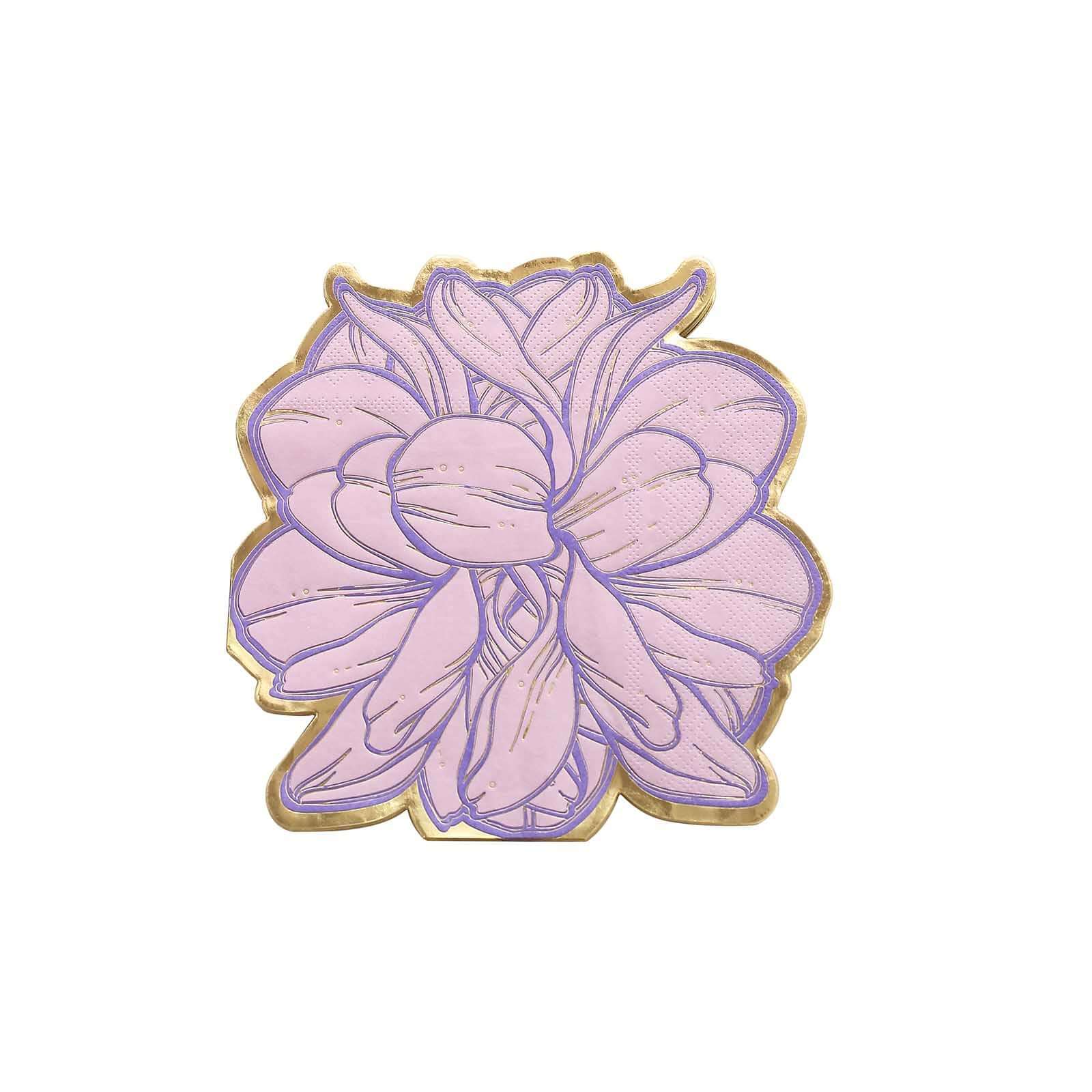 Get 20-Pack Disposable Cocktail Paper Napkins with Purple Peony & Gold Edges for Parties