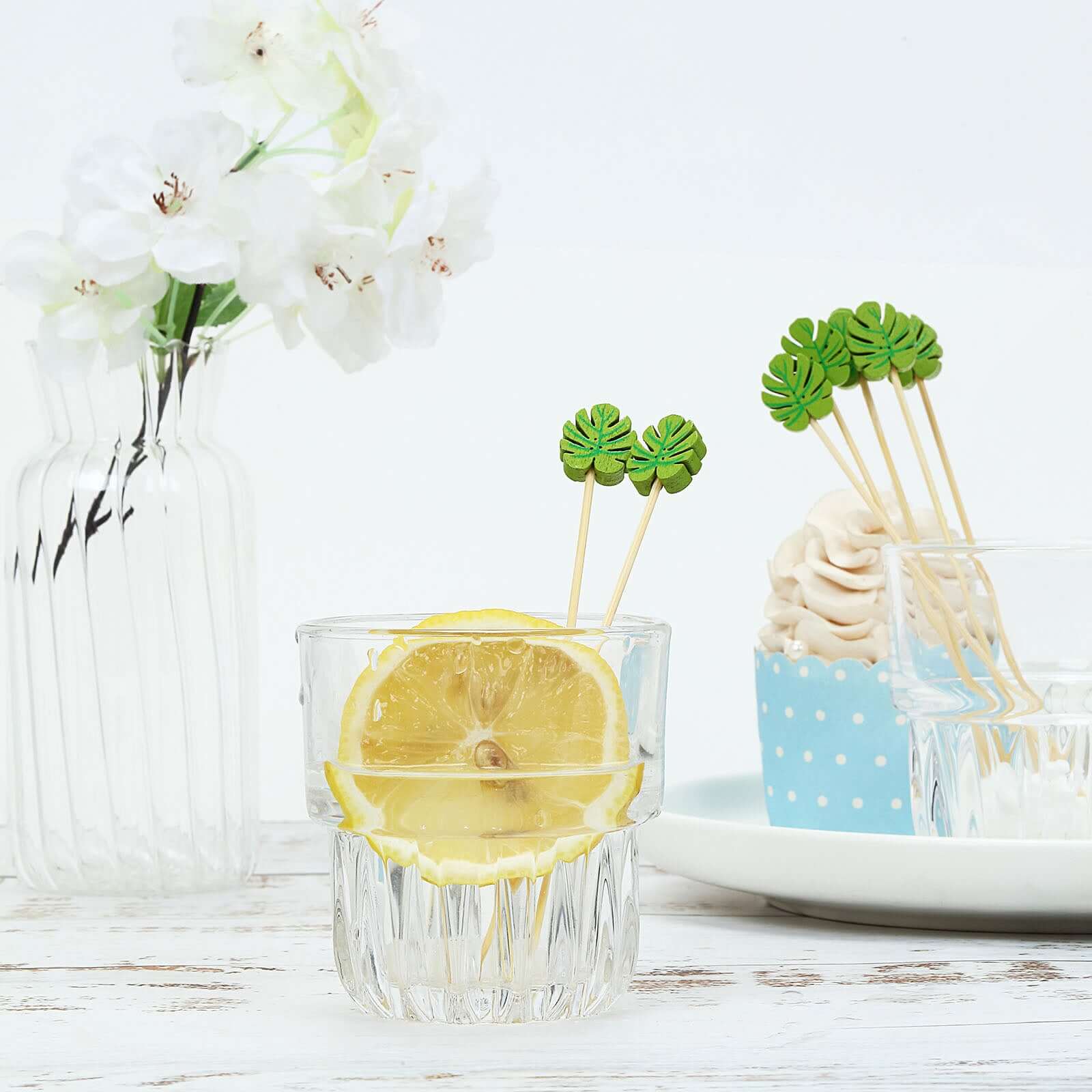 100-Piece Set of Eco-Friendly Bamboo Cocktail Picks with Tropical Leaf Design, 5 Inches Long