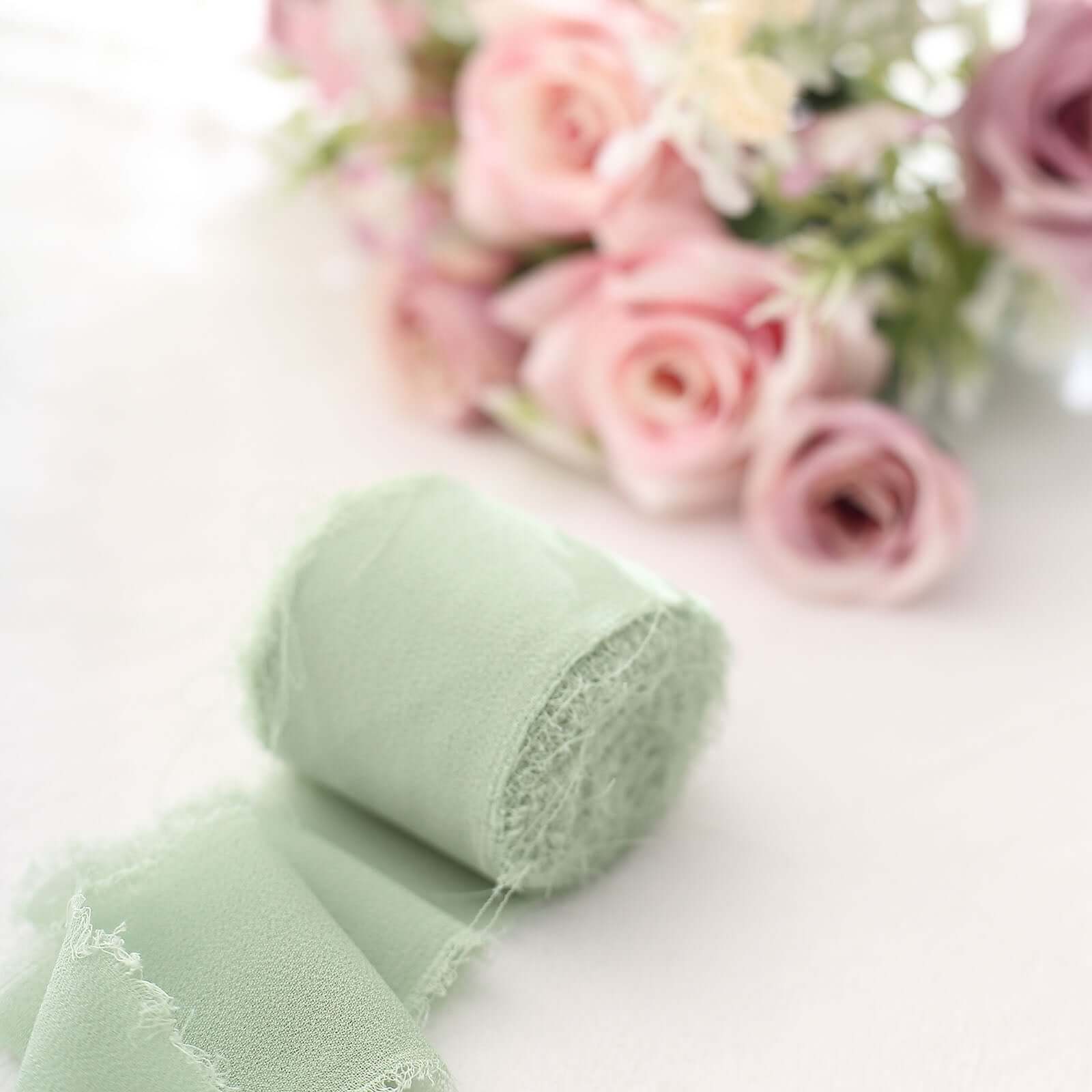 2-Pack Sage Green Silk-Like Chiffon Ribbon Rolls for DIY Wedding Crafts