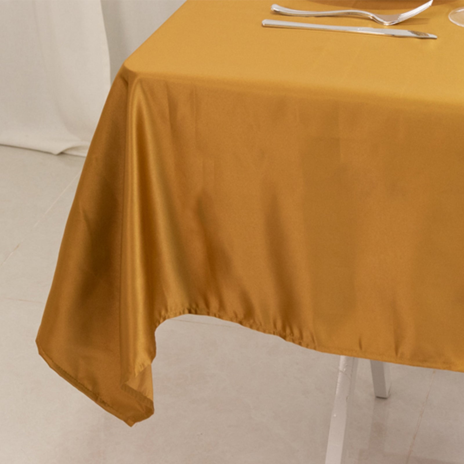 Premium Gold Lamour Satin 54x54 Square Table Overlay - Durable Silk-Like Cover for Weddings & Parties