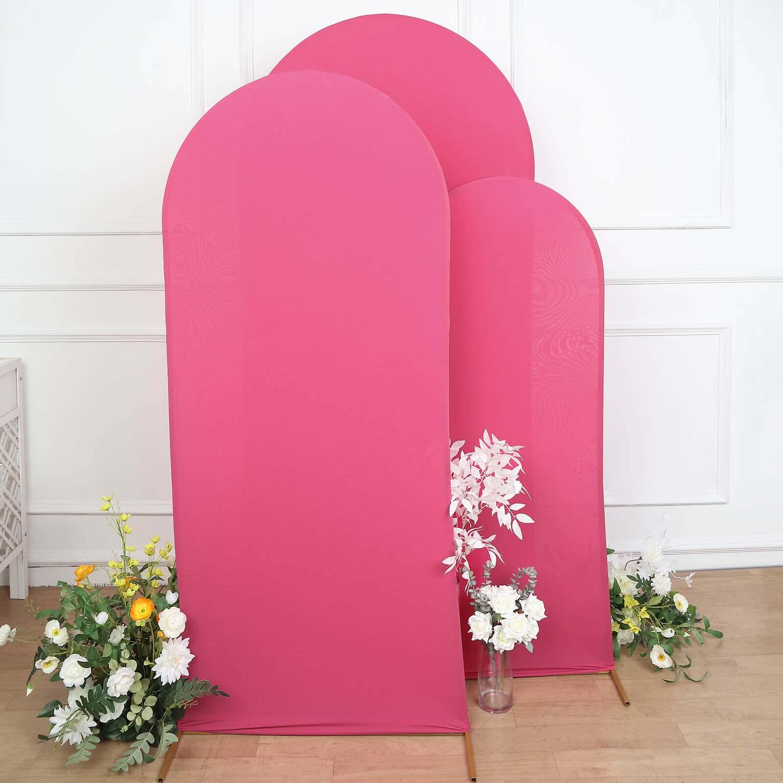 3-Piece Matte Fuchsia Spandex Fitted Covers for Round Top Chiara Wedding Arch - 5ft, 6ft, 7ft