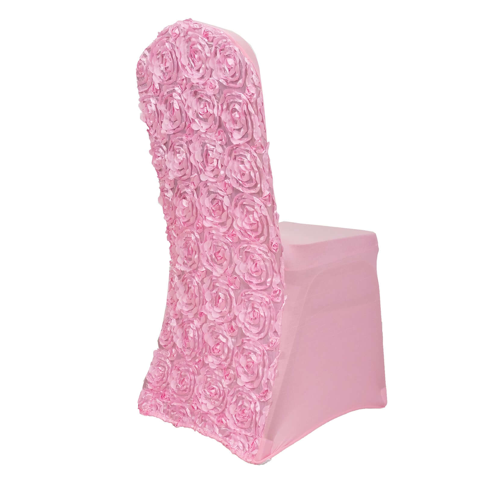 Hot Sale! Pink Stretch Fitted Satin Rosette Slip-On Chair Cover for Banquet Chairs