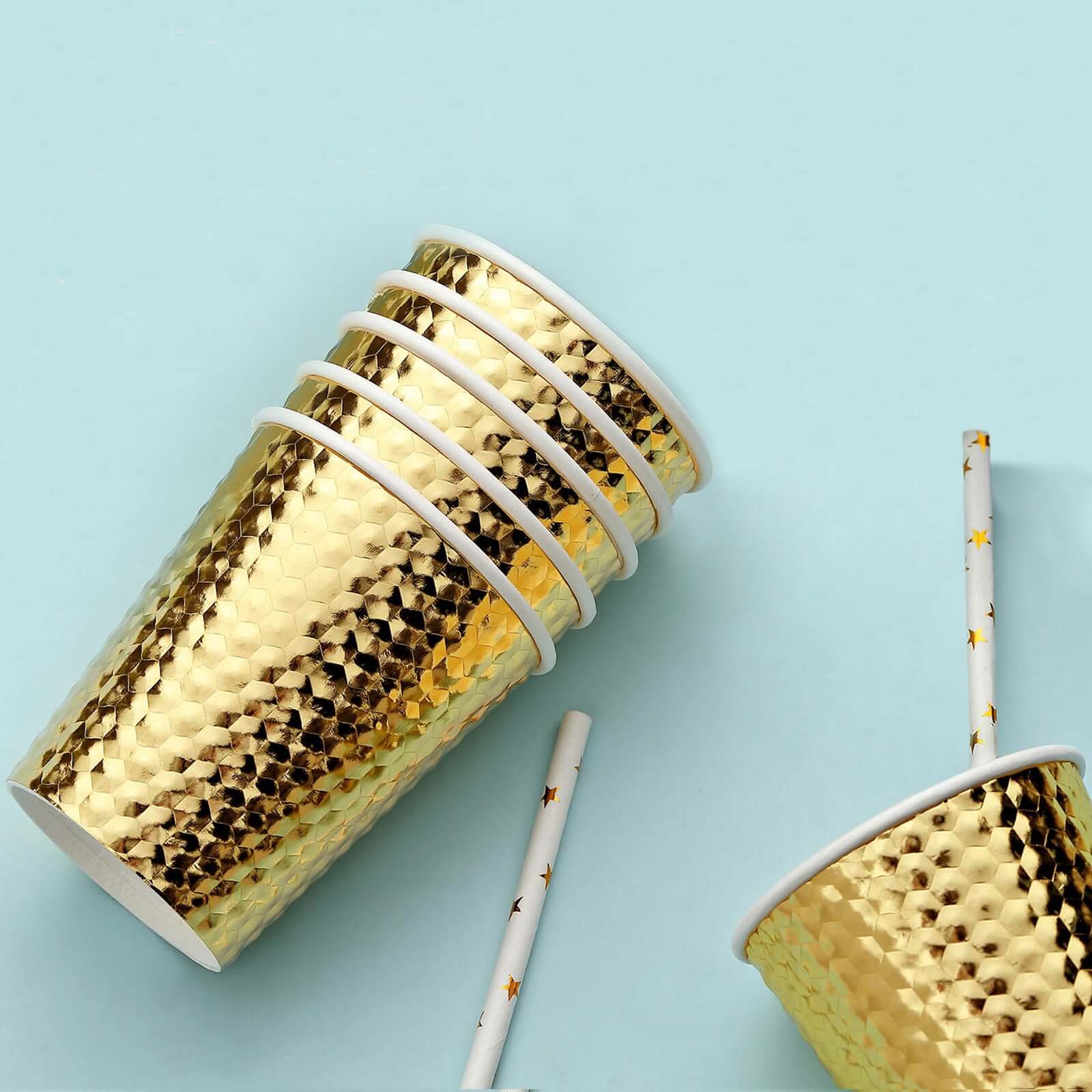 24-Pack Gold Foil Honeycomb Design Disposable Paper Cups - 10oz for Hot & Cold Drinks, Ideal for Parties