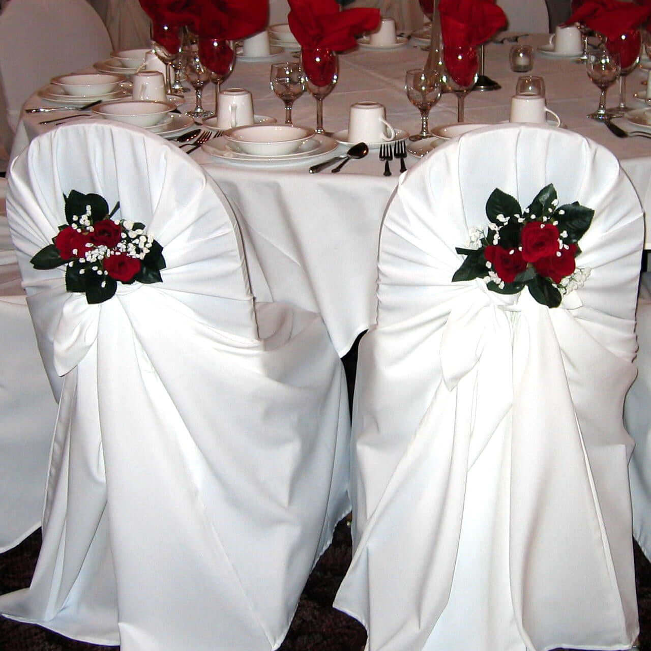 White Polyester Self-Tie Chair Cover - Universal Slip-On for Folding, Dining & Banquet Chairs