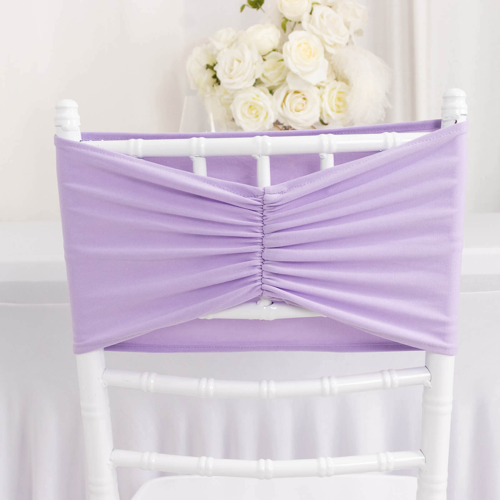 5-Pack Lavender Lilac Ruffled Spandex Chair Sashes - Wide & Easy Stretch Bands