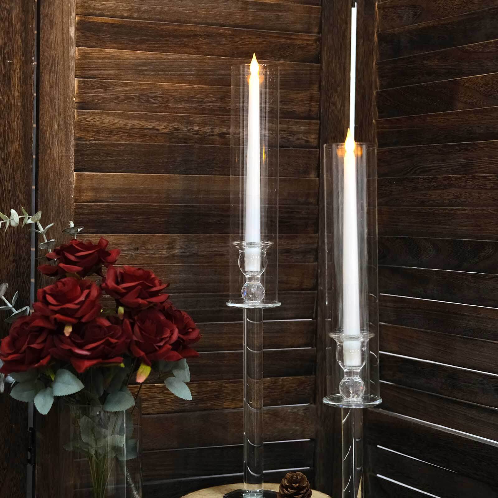 2-Pack Clear Crystal Glass Hurricane Taper Candle Holders, Ideal for Decor