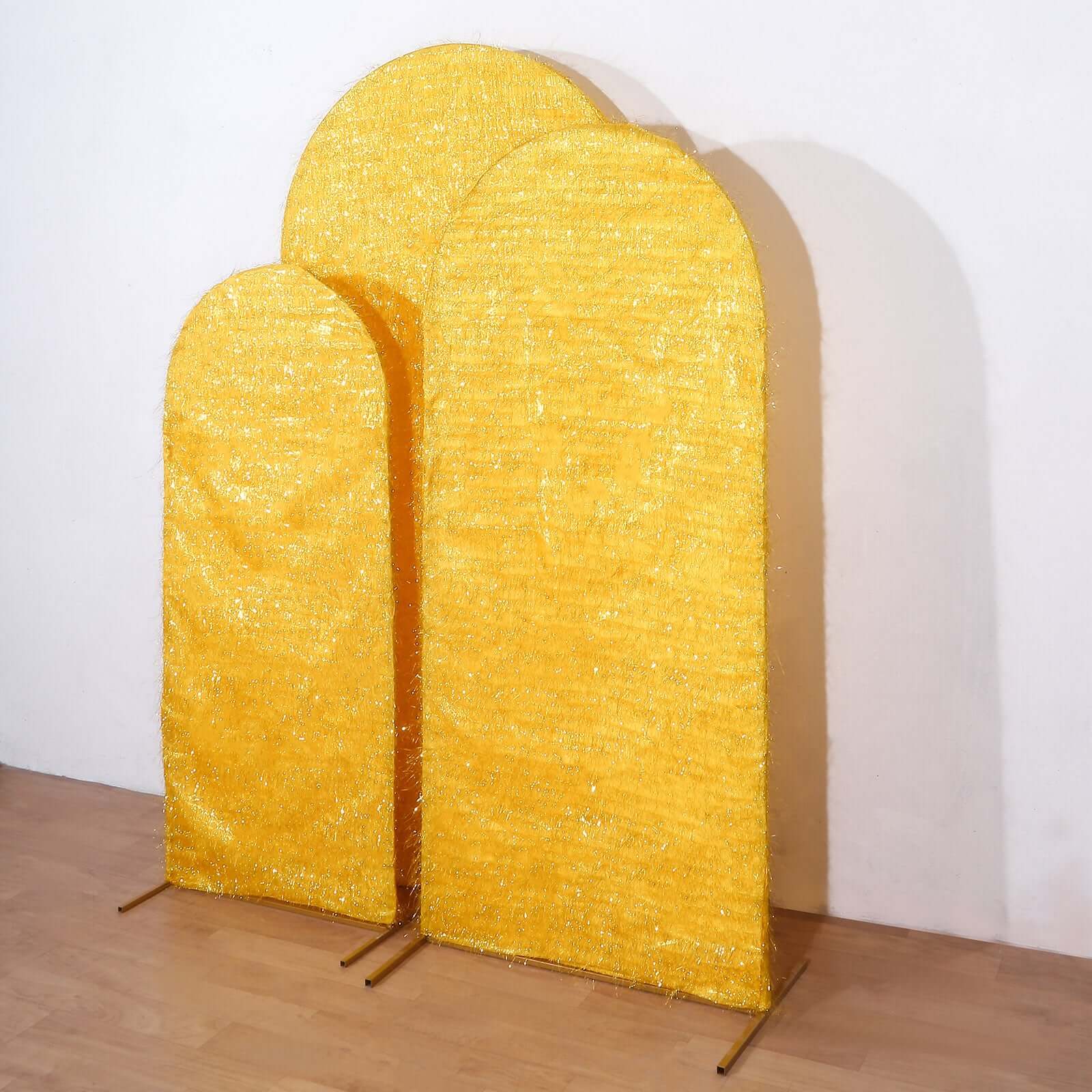 Hot Sale! Set of 3 Gold Metallic Fringe Covers for Chiara Round Top Wedding Arch Backdrop Stands (5ft, 6ft, 7ft)