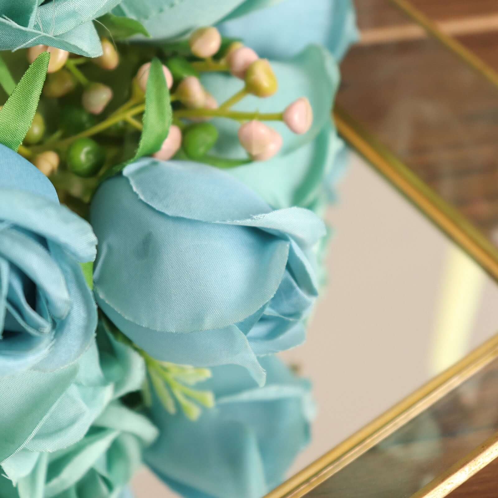 Hot Deal! 3-Pack 13" Dusty Blue Real Touch Silk Rose Bud Bridal Bouquets