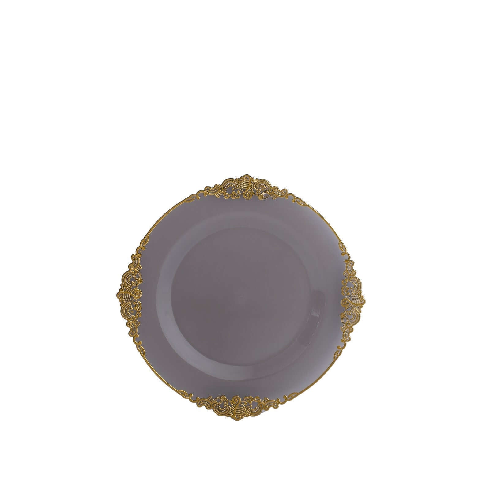 Hot Deal! 10-Pack Disposable 8-Inch Round Plastic Dessert Plates in Transparent Black with Gold Leaf Embossed Rim, Vintage Baroque Style