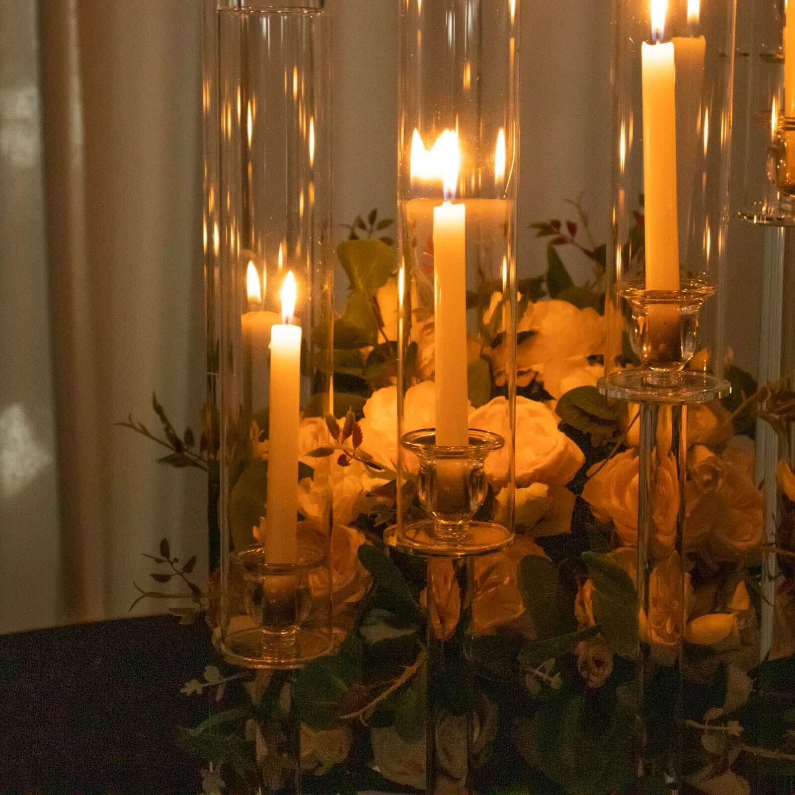 4ft Crystal Glass 9-Pillar Candelabra with Center Flower Stand - Ideal Table Centerpiece