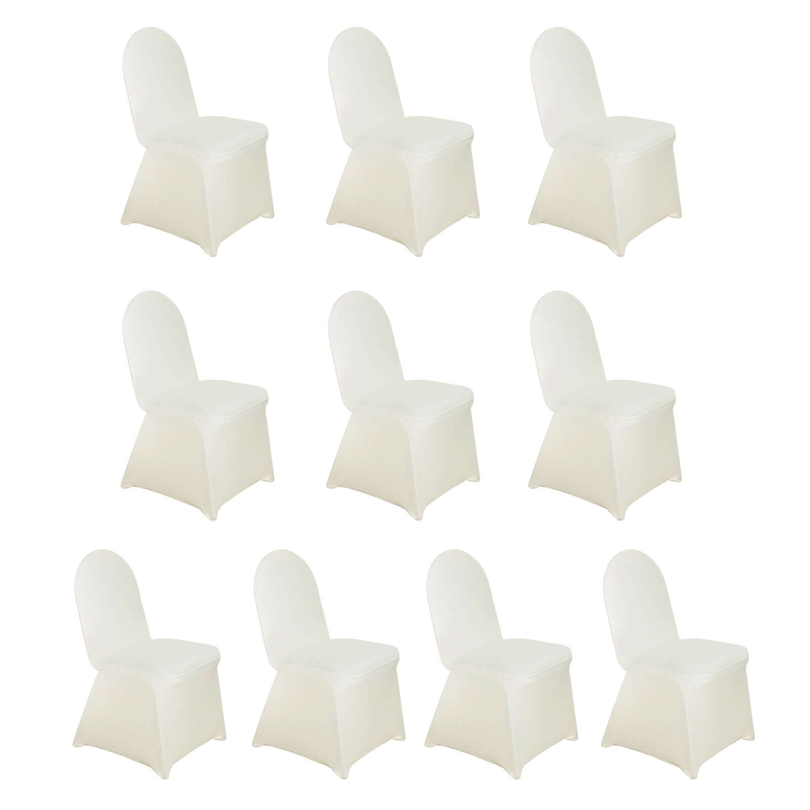 10-Pack Ivory Spandex Stretch Slip-On Chair Covers for Banquet Chairs - Durable & Reusable