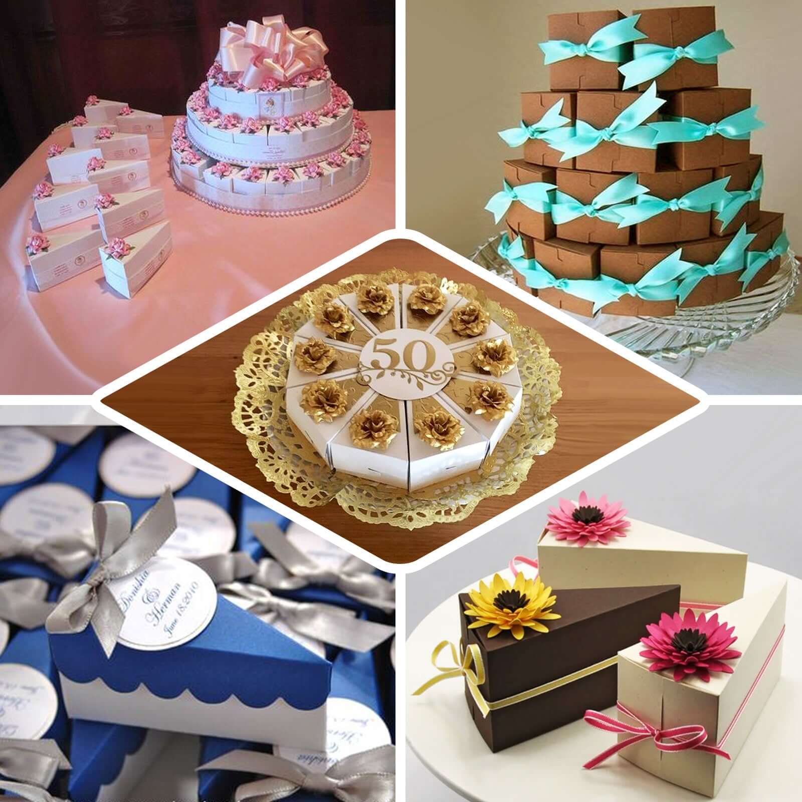 10-Pack Gold Scalloped Top Cardstock Cake Slice Boxes - Ideal for Party Favors & Snacks