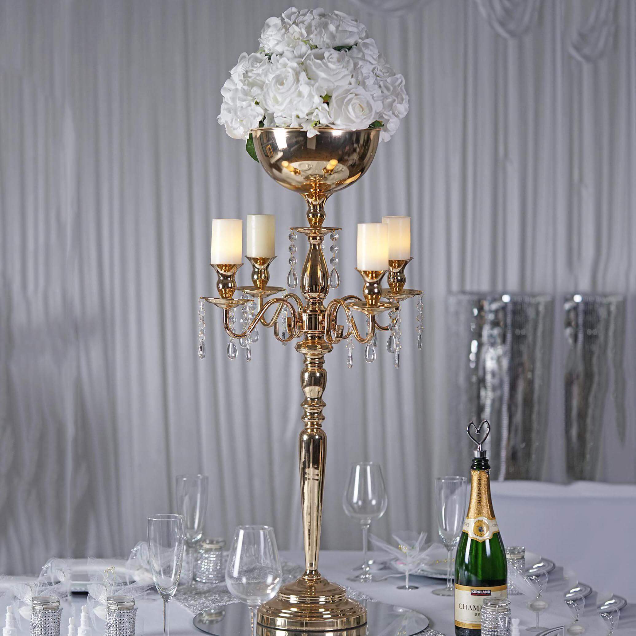 4 - Arm Gold Metal Candelabra with Flower Vase Bowl for Wedding Table Centerpiece