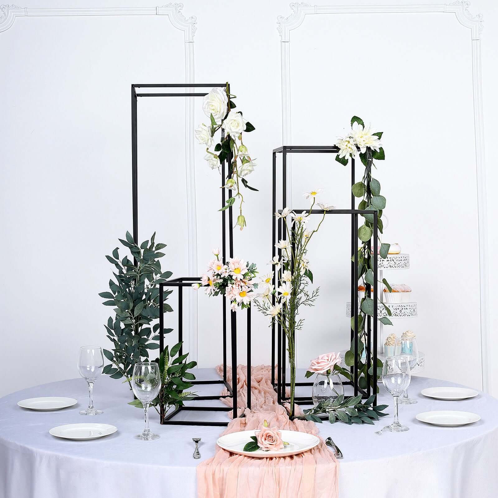 Hot Deal! Set of 4 Matte Black Metal Flower Stands for Wedding Centerpieces - Durable Display in 4 Sizes