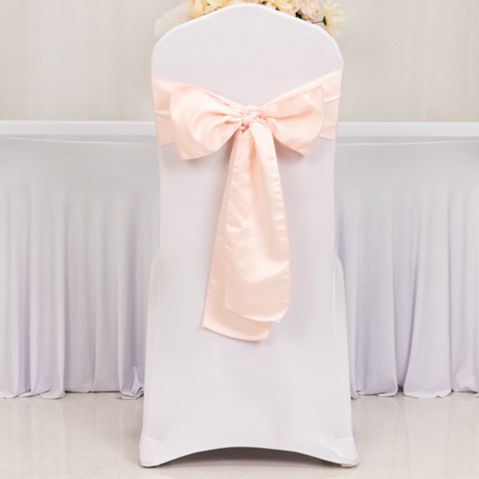 5-Piece Set of Blush Lamour Satin 6x106 Chair Sashes - Reusable Decorative Bows