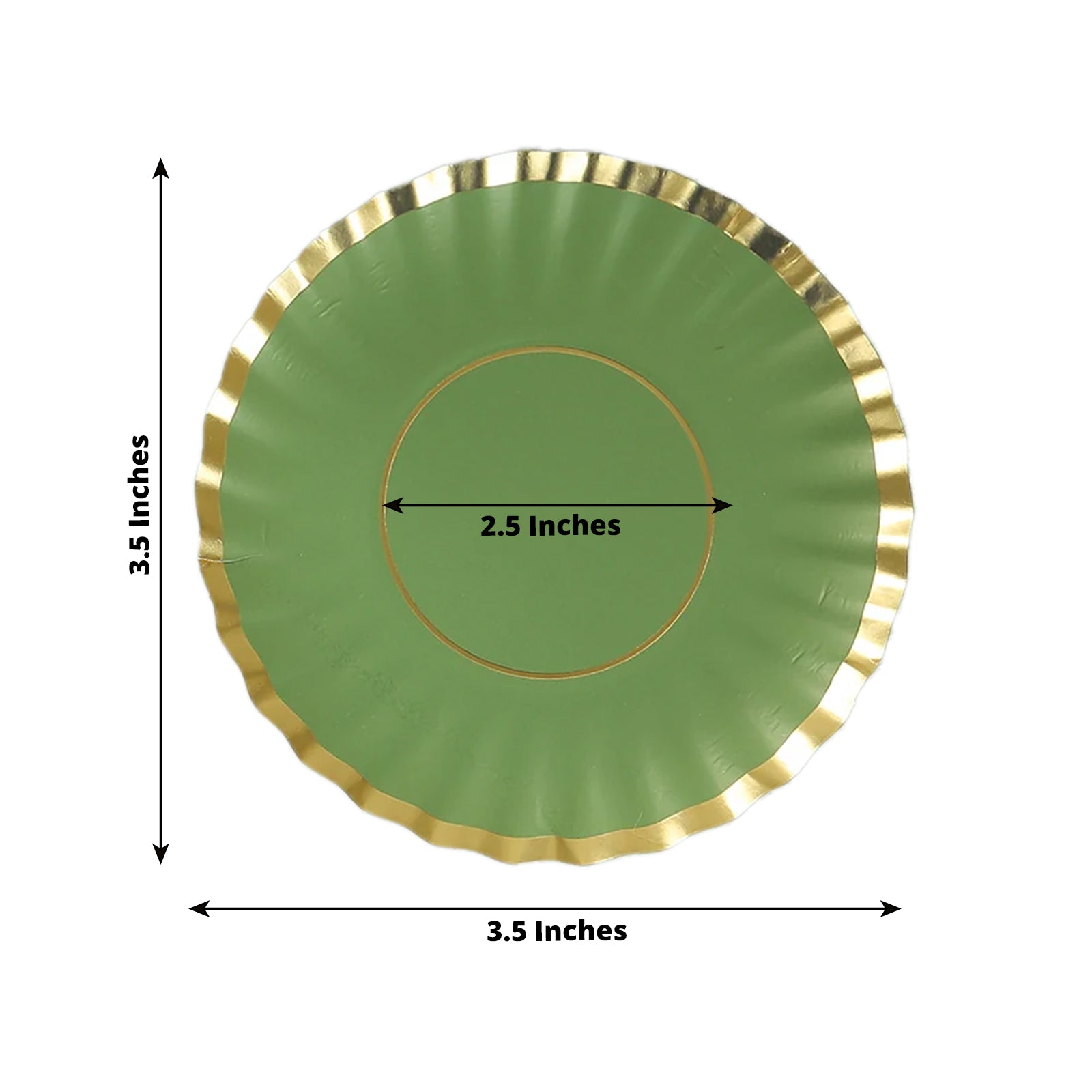 50-Piece Disposable 250GSM Mini Round Dessert Plates in Dusty Sage Green with Gold Scalloped Edge