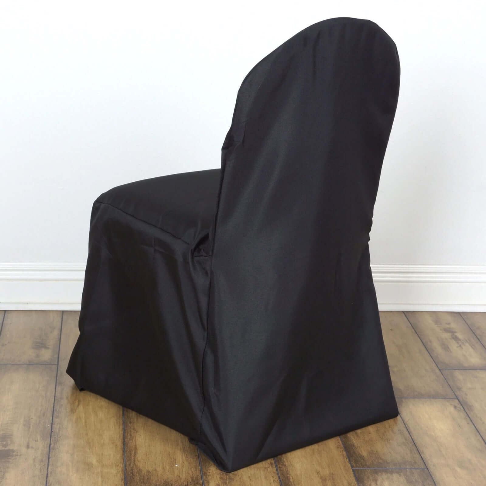 10-Pack Black Polyester Slip-On Chair Covers for Banquet Chairs - Stain-Resistant & Reusable