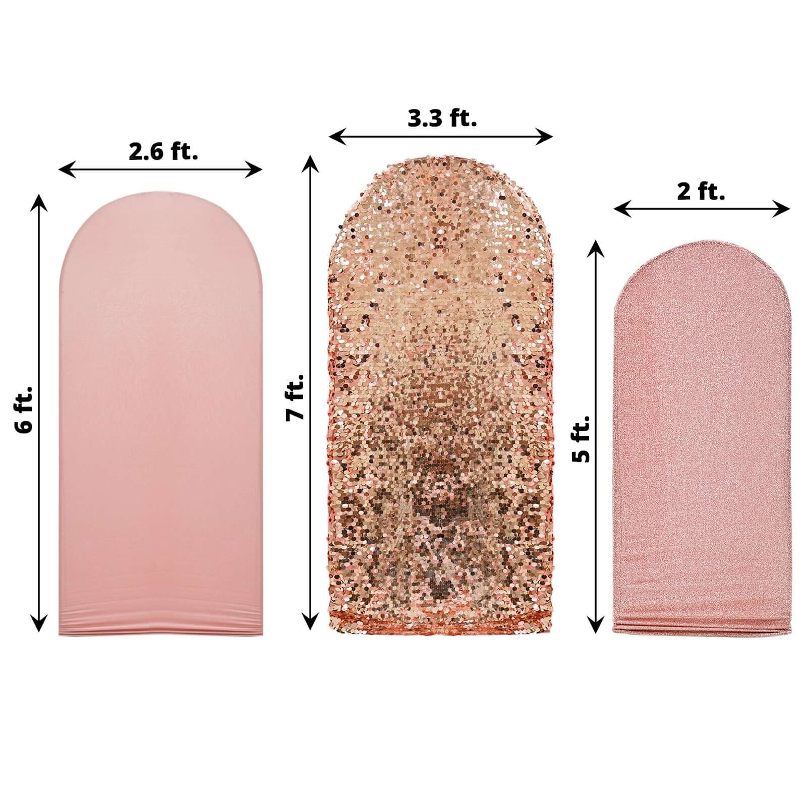 3-Piece Rose Gold Wedding Arch Frame Covers: Sequin, Tinsel & Spandex