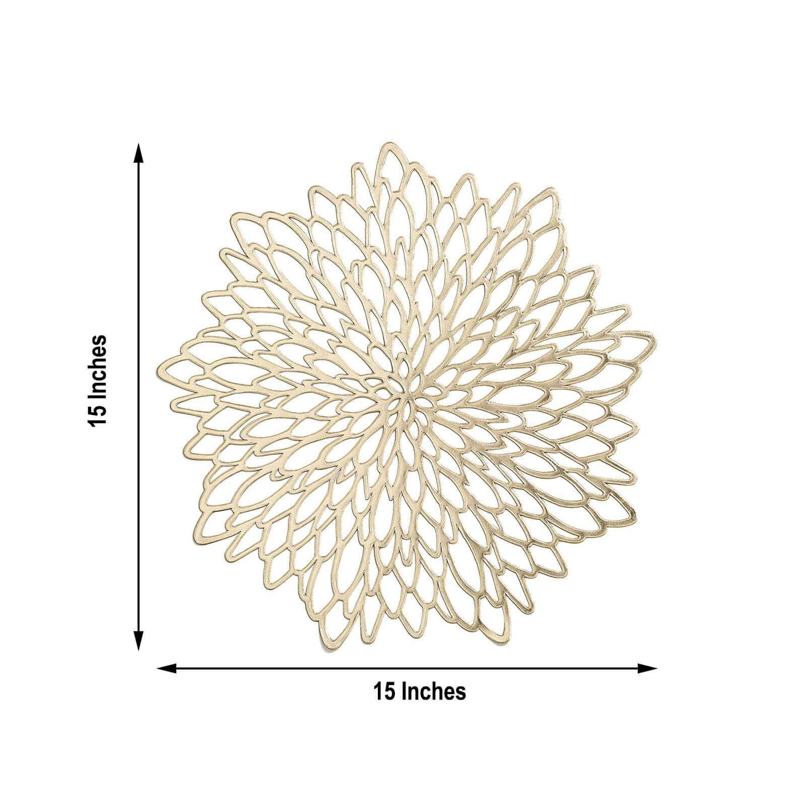 Hot Deal! 6-Pack Gold Floral Vinyl Round Non-Slip Dining Table Mats, 15"