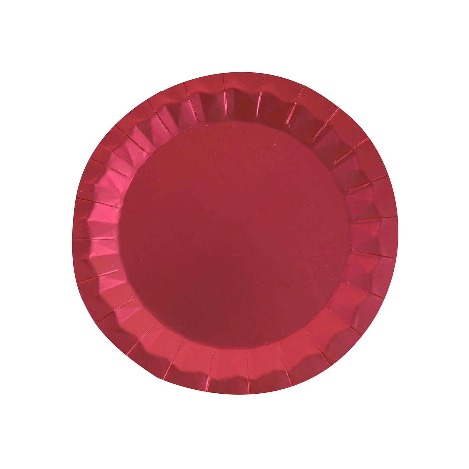 25-Piece Set of 9-Inch Round Disposable Burgundy Paper Dinner Plates with Geometric Prism Rim, 400GSM