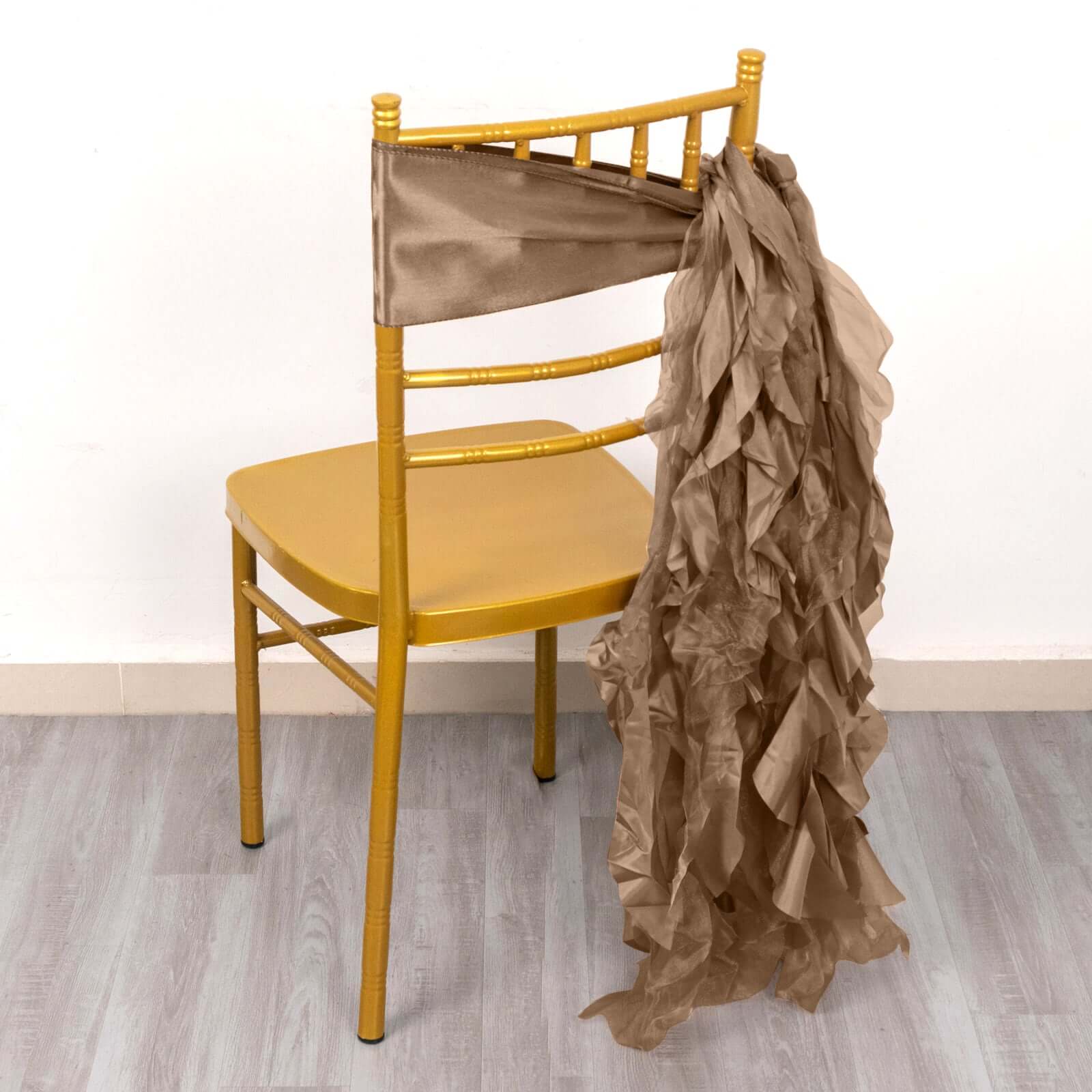 5-Piece Taupe Chiffon Satin Curly Willow Chair Sashes - Effortless Installation