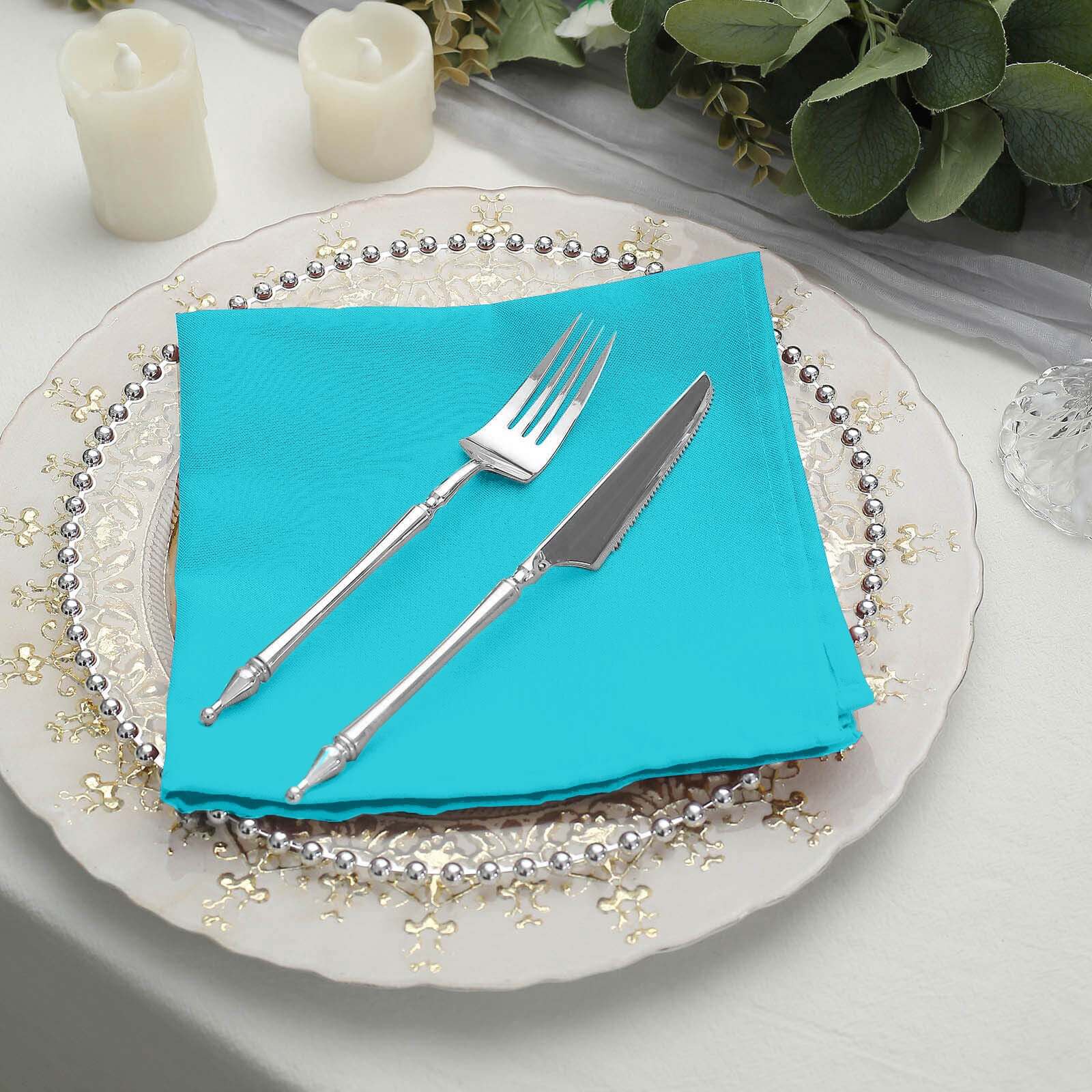 Set of 5 Turquoise 17x17 Polyester Dinner Napkins - Durable & Anti - Wrinkle