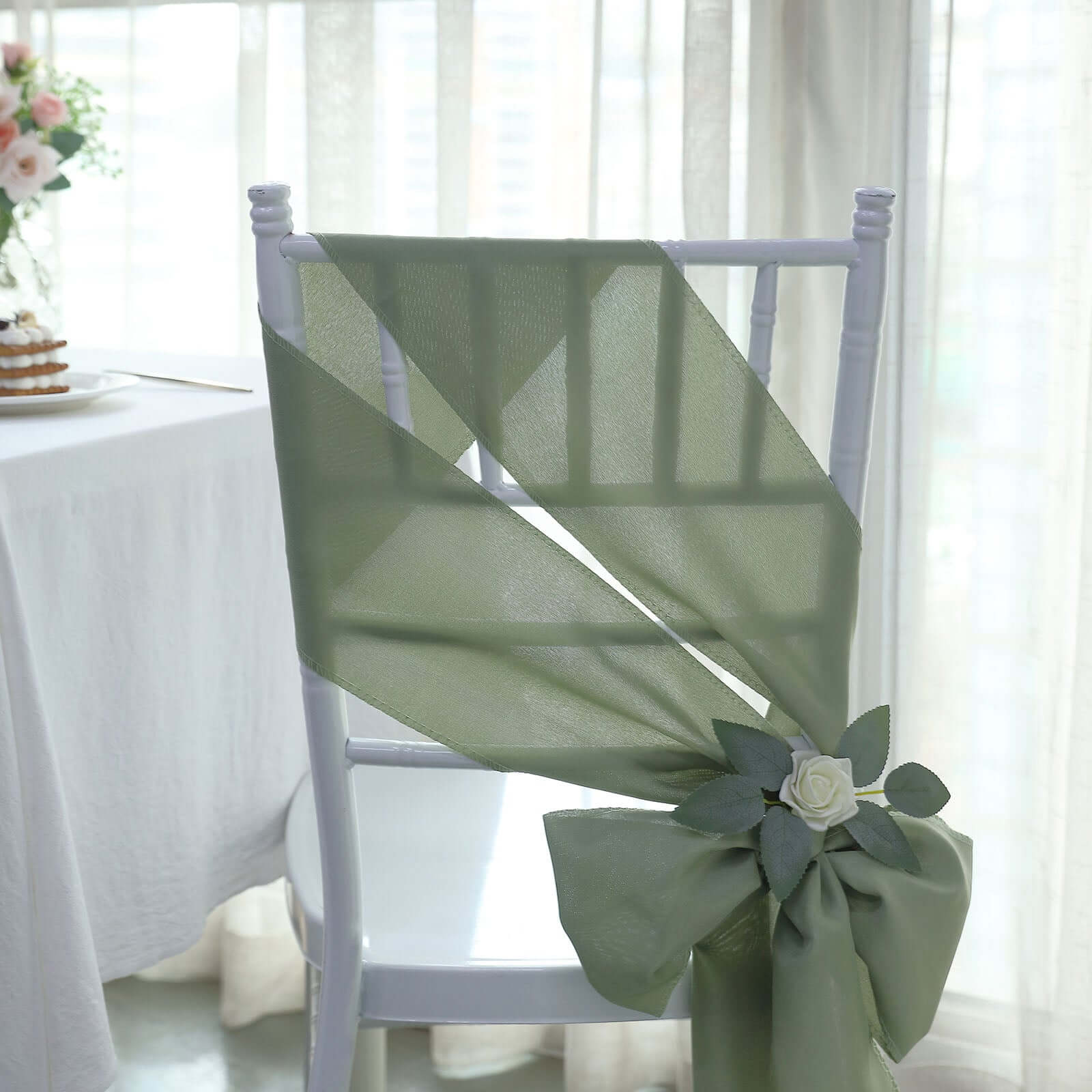 5-Pack Dusty Sage Green Polyester Chair Sashes - Perfect for Events!