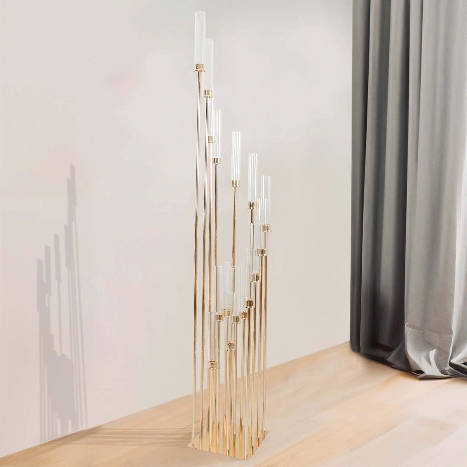 Gold 16-Arm Cluster Taper Candle Holder with Clear Glass Shades - Ideal Large Candle Display for Venues