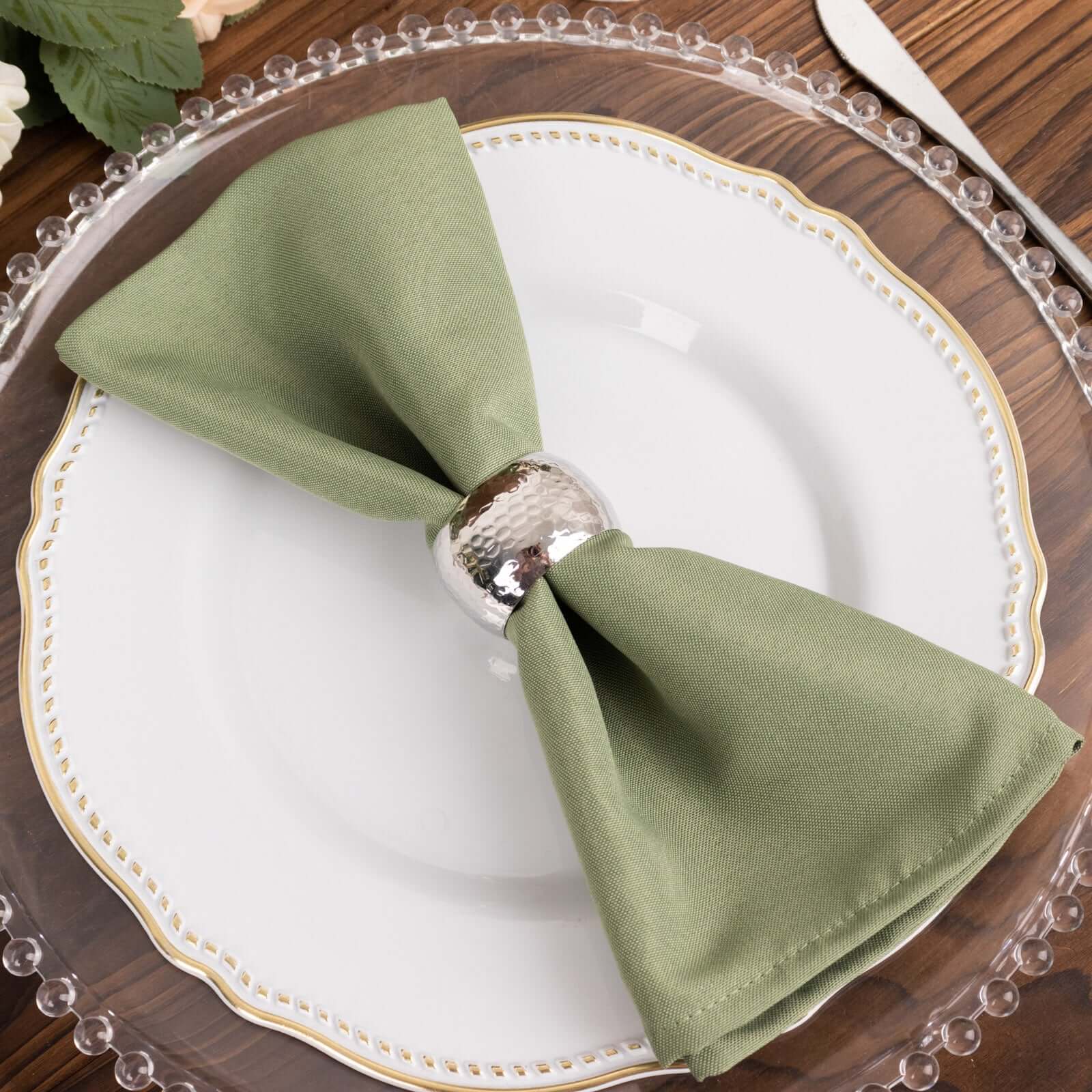 5-Piece Set of Premium Polyester 20x20 Dinner Napkins in Dusty Sage Green - Stain & Wrinkle Resistant