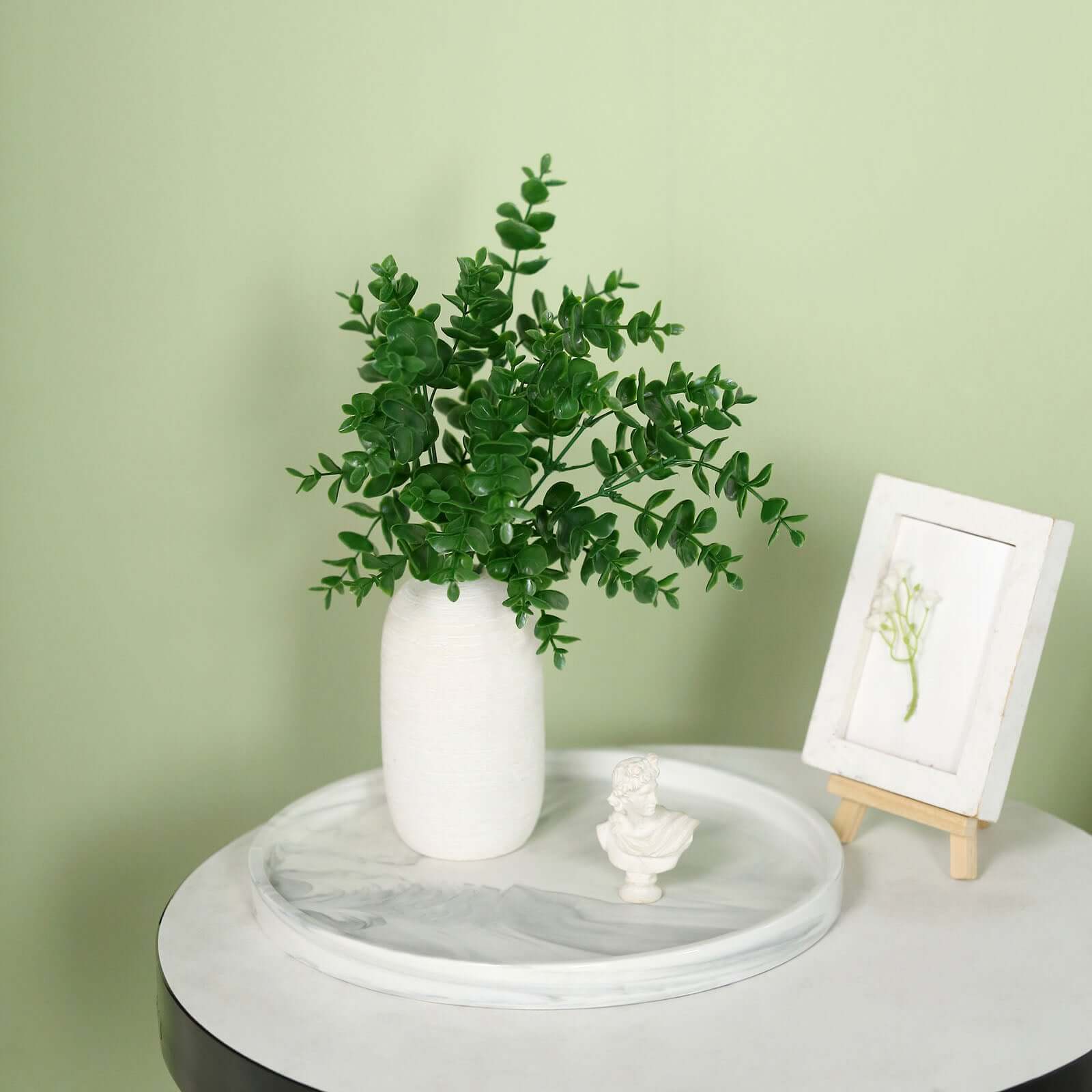 Set of 3 Artificial Dark Green Eucalyptus Stems, 13.5 Inches Tall