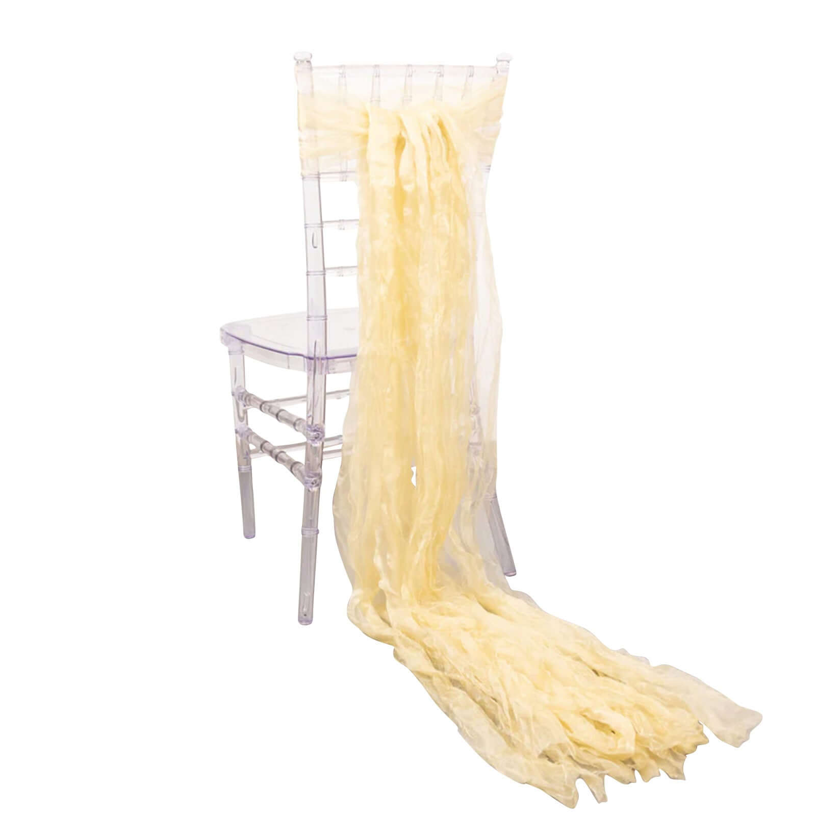 5-Pack Champagne Crinkled Organza Chair Sashes with Shimmer Chiffon Layers - Elegant Sheer Decor