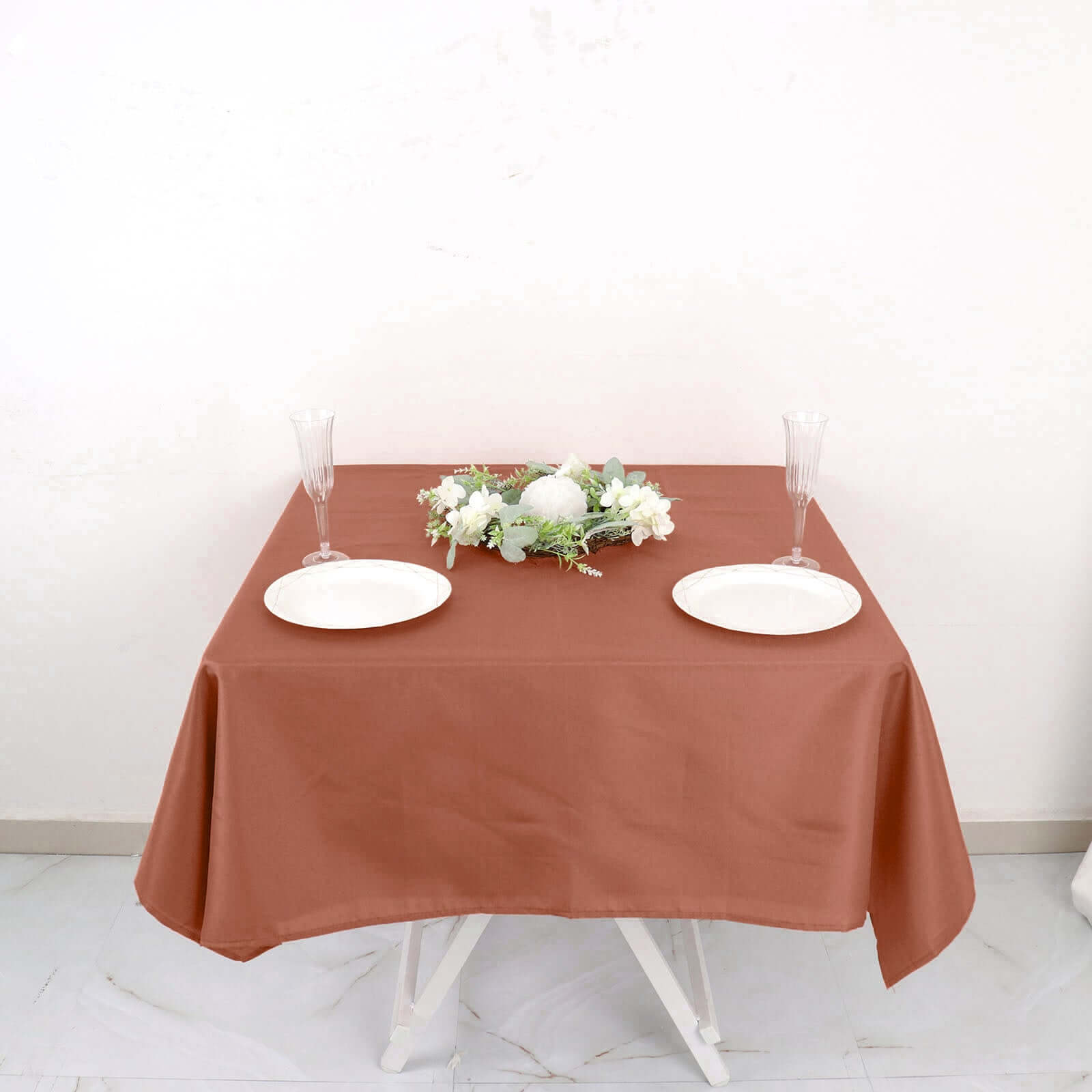 Wrinkle-Resistant & Durable 54x54 Polyester Square Terracotta (Rust) Tablecloth