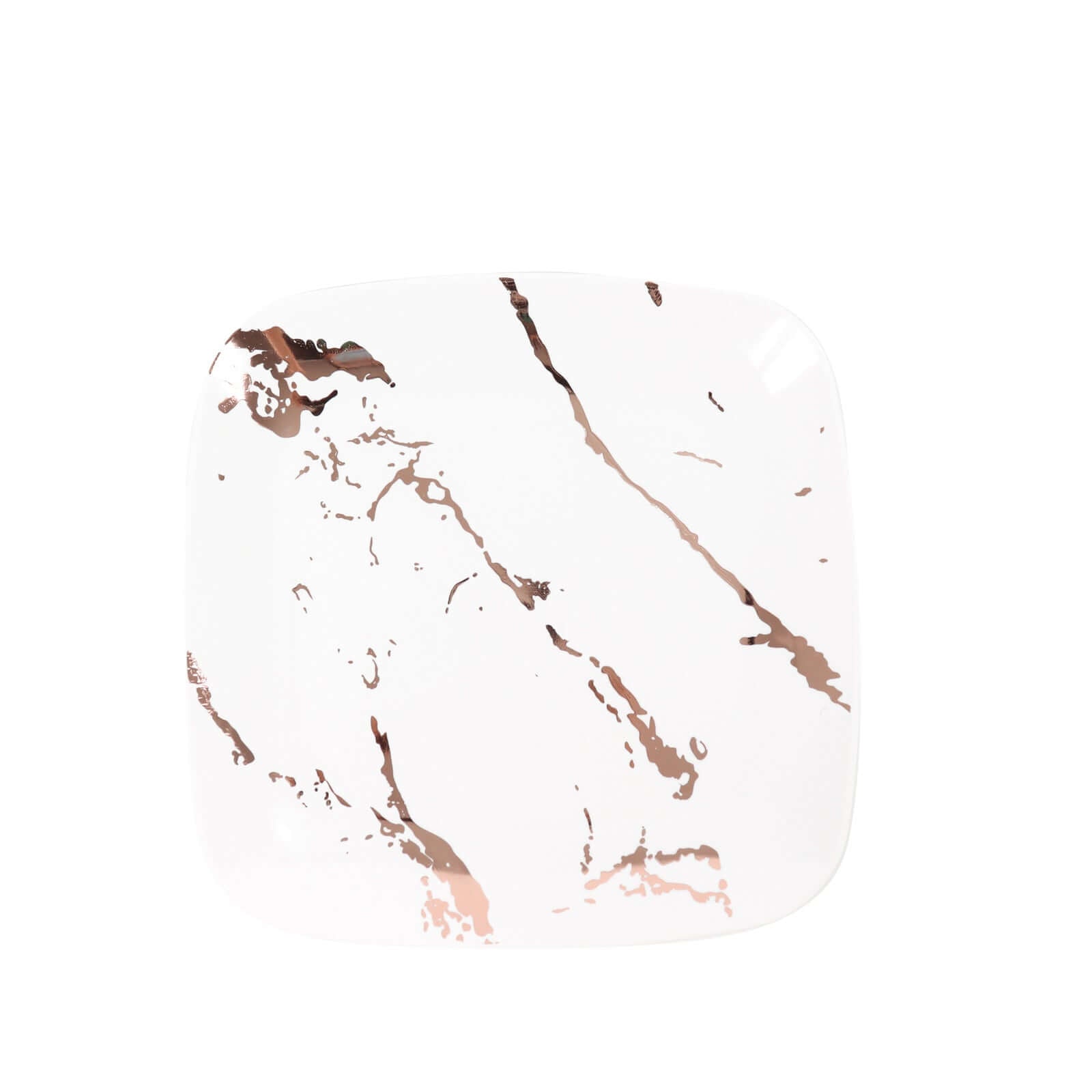 10-Pack Disposable White Plastic Dessert Plates with Rose Gold Marble Design - Ideal for Parties